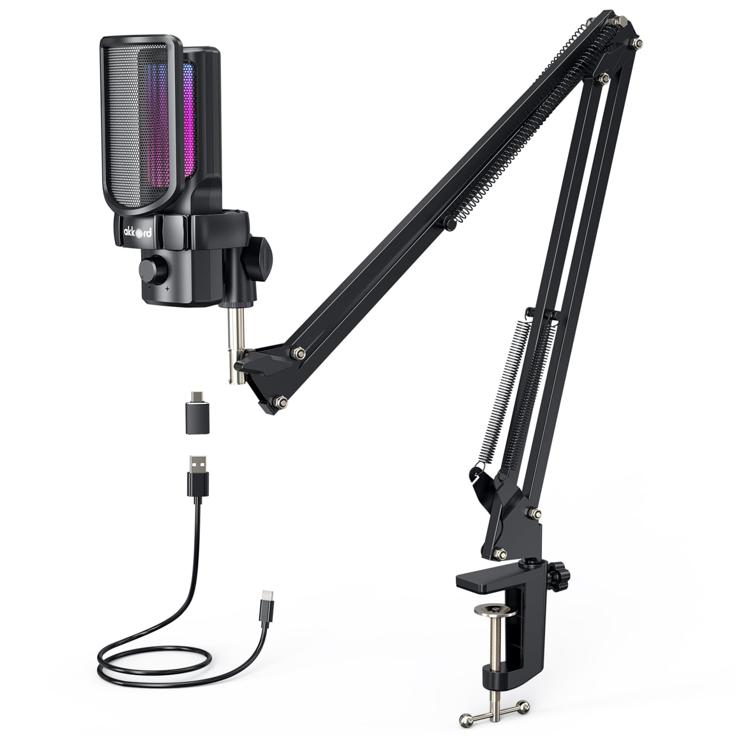 Akkord Usb Microphone With Boom Arm  192Khz/24Bit Cardioid Condenser Mic For Podcasting, Streaming, Gaming, Voice Recording  Plu