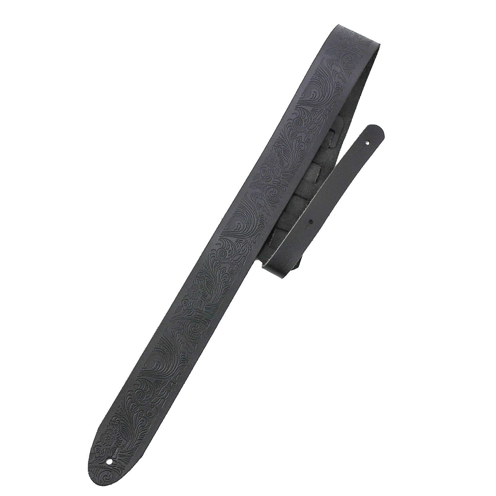 Walker & Williams SP-74 Soft Black Premium Thick Italian Leather Guitar Strap Live Oak Tooling