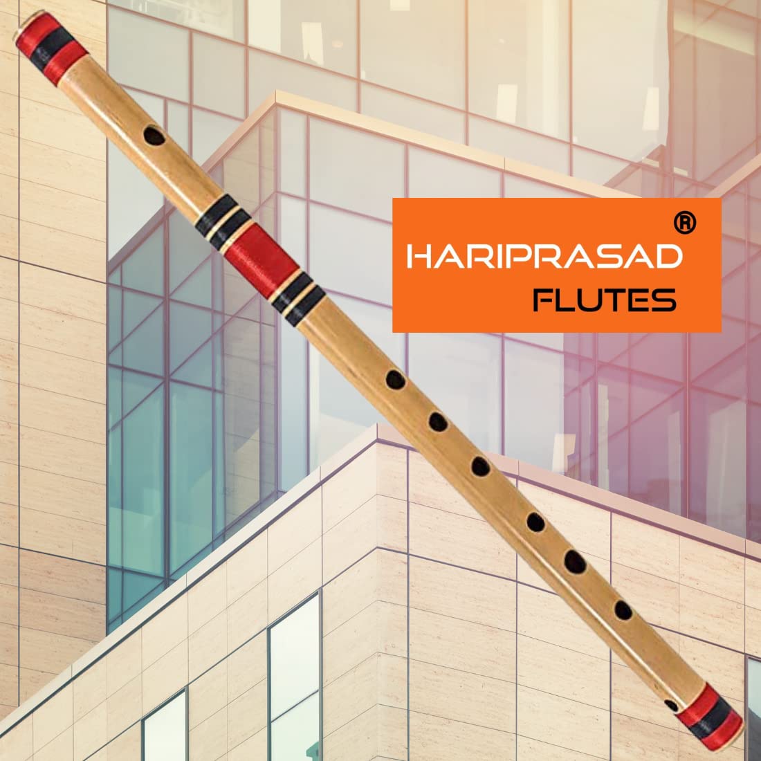Hariprasad Flute Musical Instrument Original For Beginner C Scale/Natural Right Handed Bamboo Bansuri 19 Inch Approx. (Red)