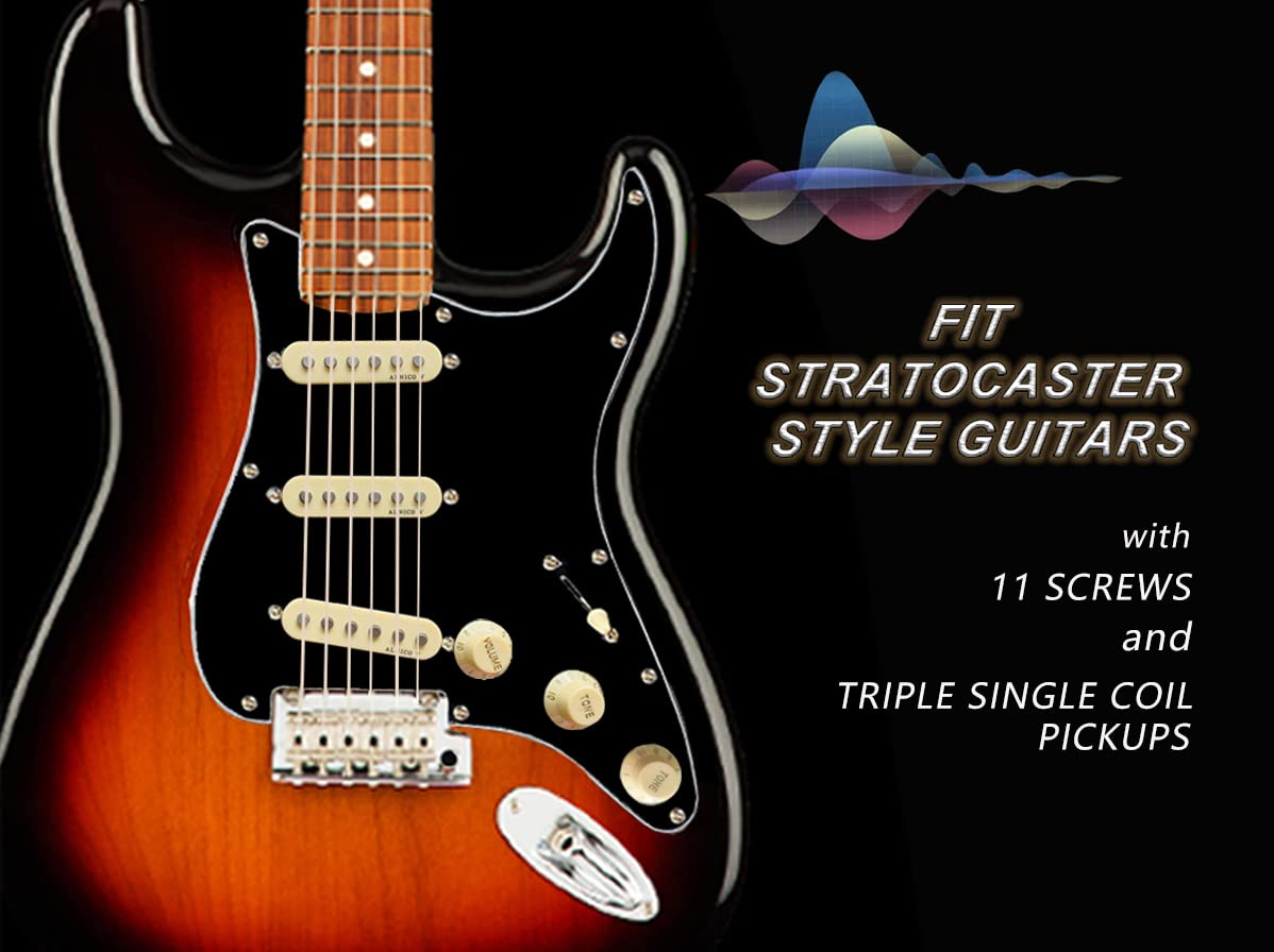 LAMSAM Prewired Pickguard Loaded Modern Tone Triple Single Coil Pickups for Electric Guitars with 11 Mounting Holes, 3-Ply Pick