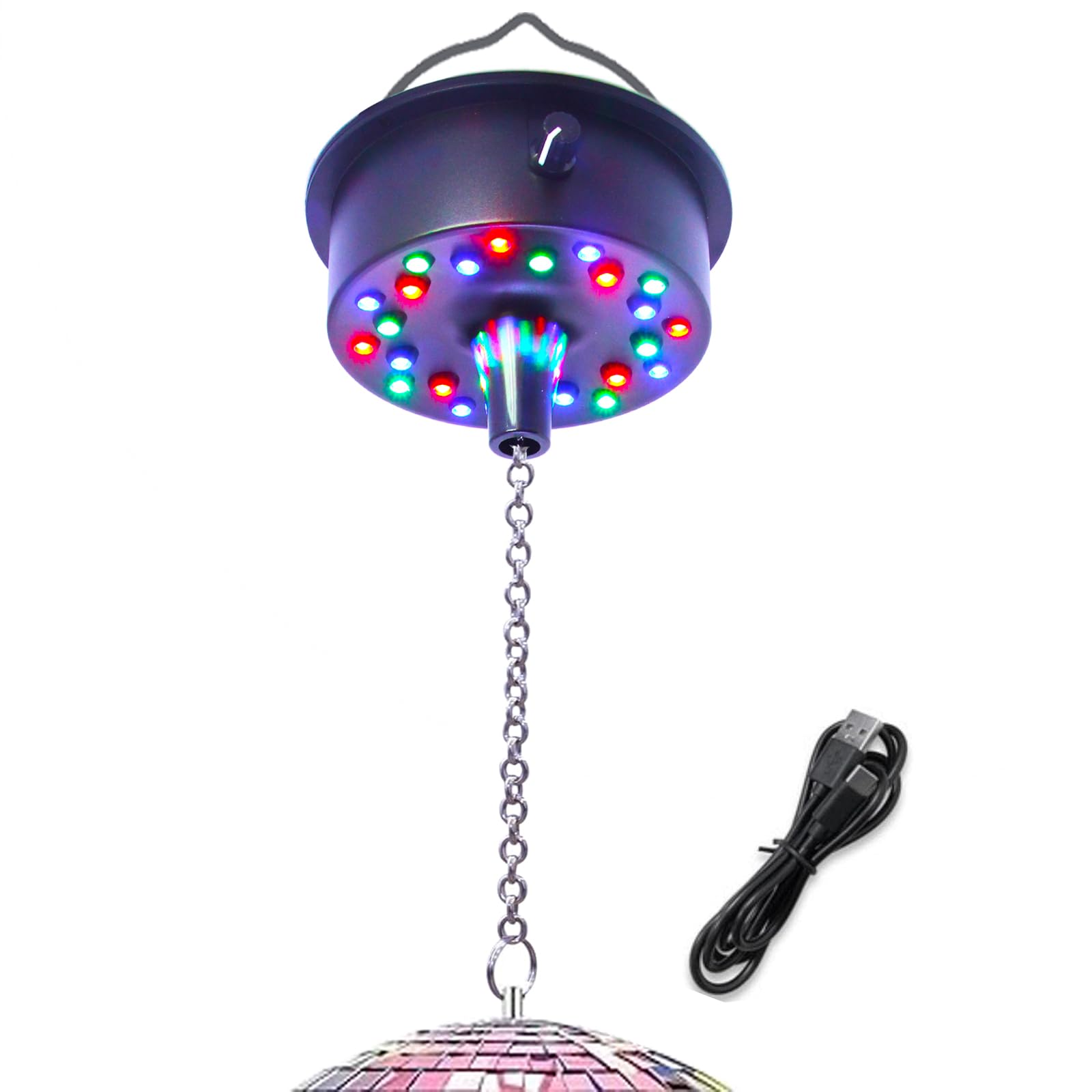 Disco Ball Rotating Motor With Chain 5Rpm-10Rpm Adjustable Speed,Plug/Battery Powered Mirror Ball Motor With 24 Led Beads For Di