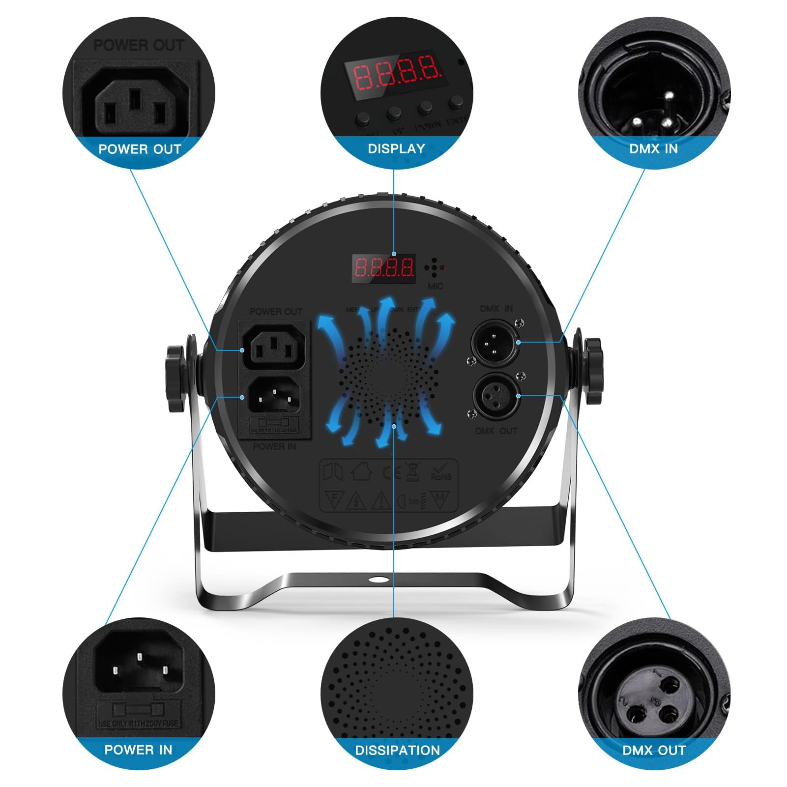 Stage Lights, 1 Pack UKing Par Can Lights RGBW LED 14x6W DMX Sound Activated, Uplights for Events Wedding Parties Church Live S