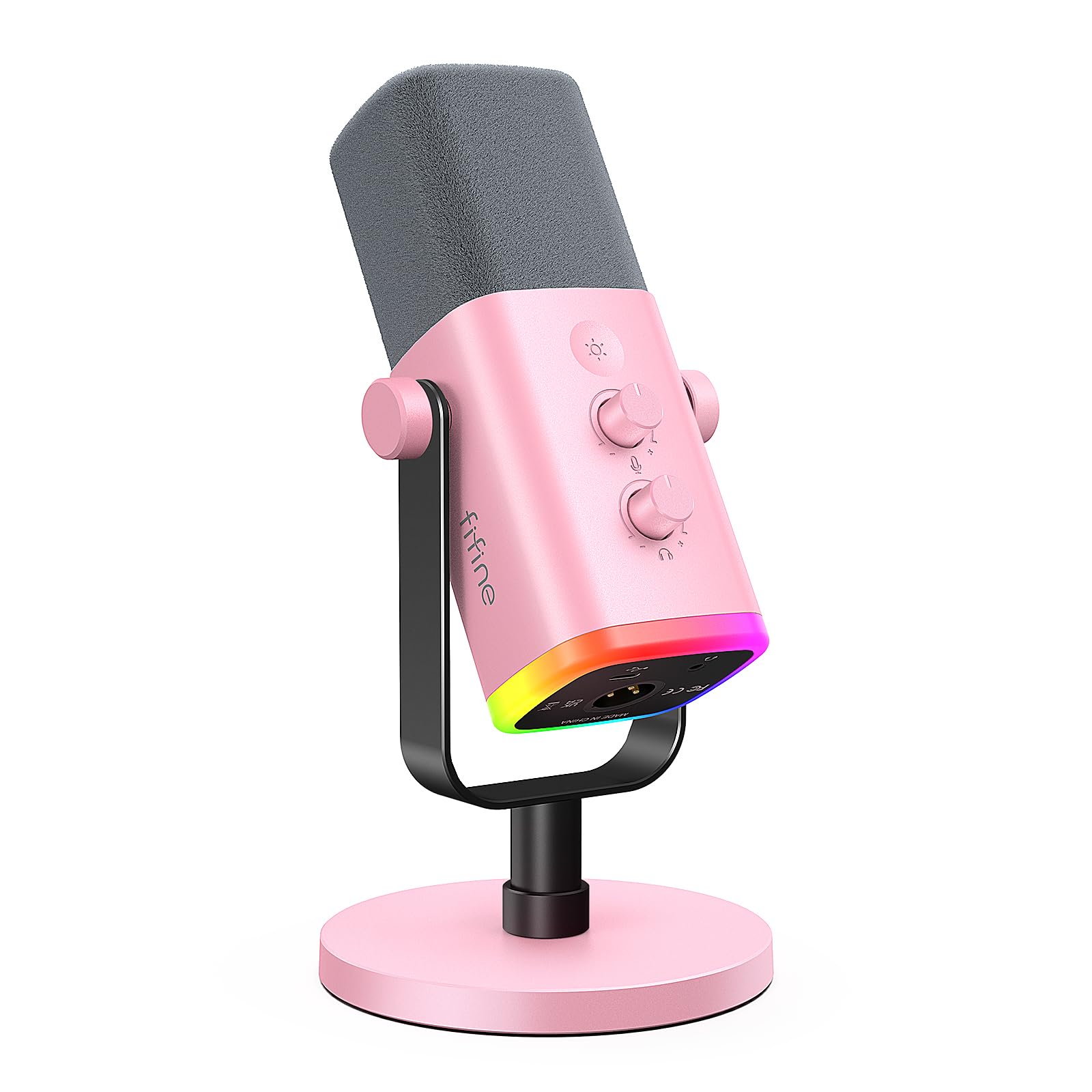 FIFINE XLR/USB Microphone, Gaming Recording PC Microphone with Headphones Jack, Mute Button, Dynamic RGB Mic for Computer, Strea
