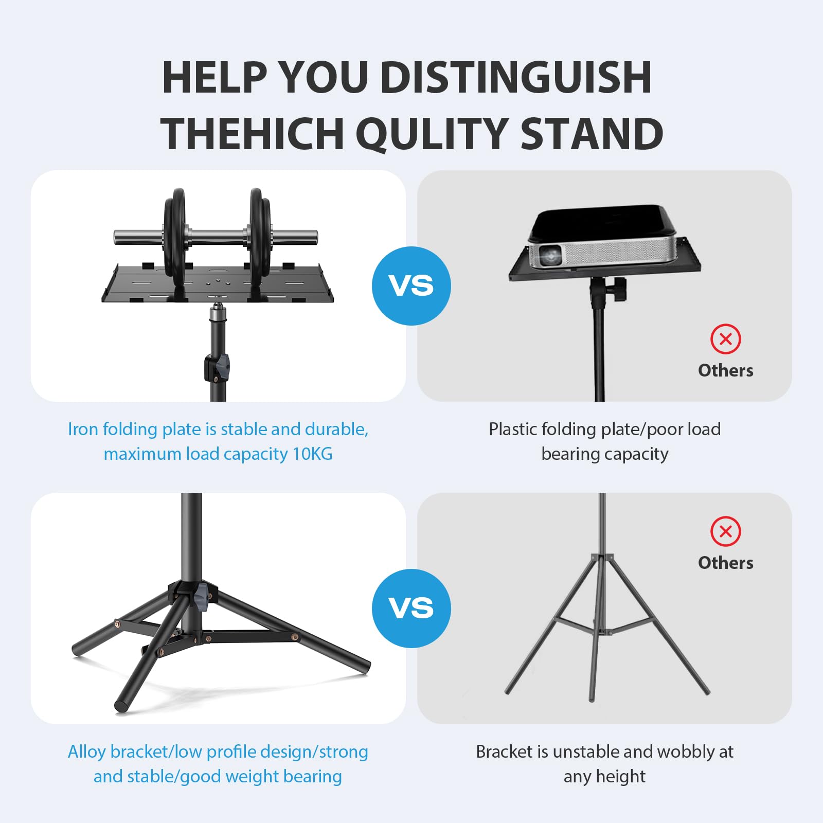 LEORFI Projector Stand Tripod, Laptop Tripod Stand, Foldable Portable Projector Floor Mount, Height Adjustable from 17.7'' to 45