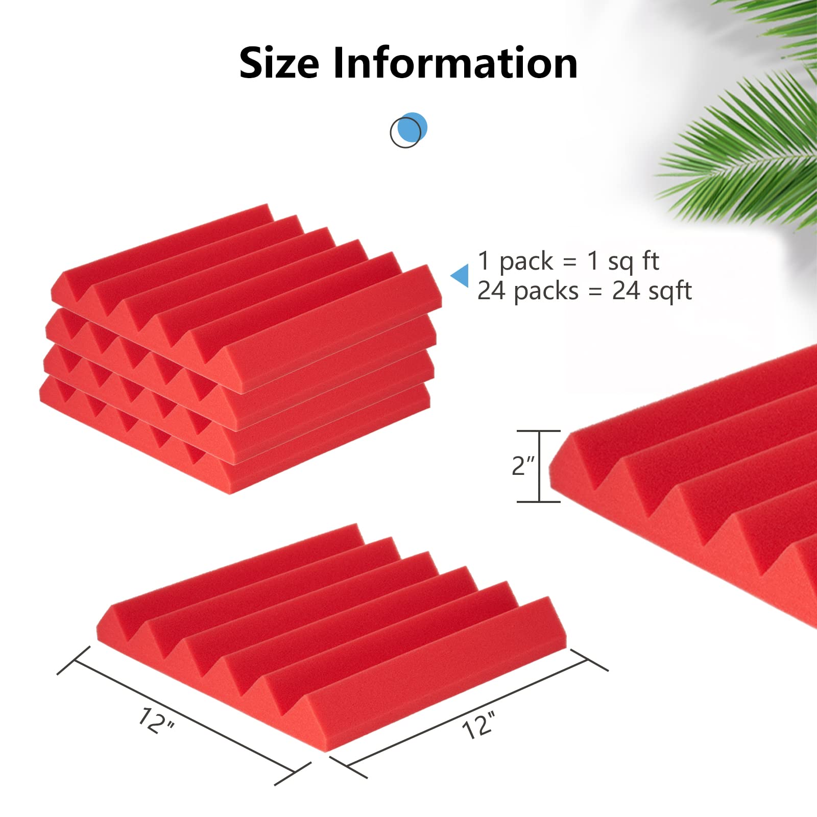 Acoustic Foam Panels, Recording Studio Acoustical Treatments Foam Panels - 2 Inch Thick 12x12 (24 Pack)| Sound Observing Soundpr