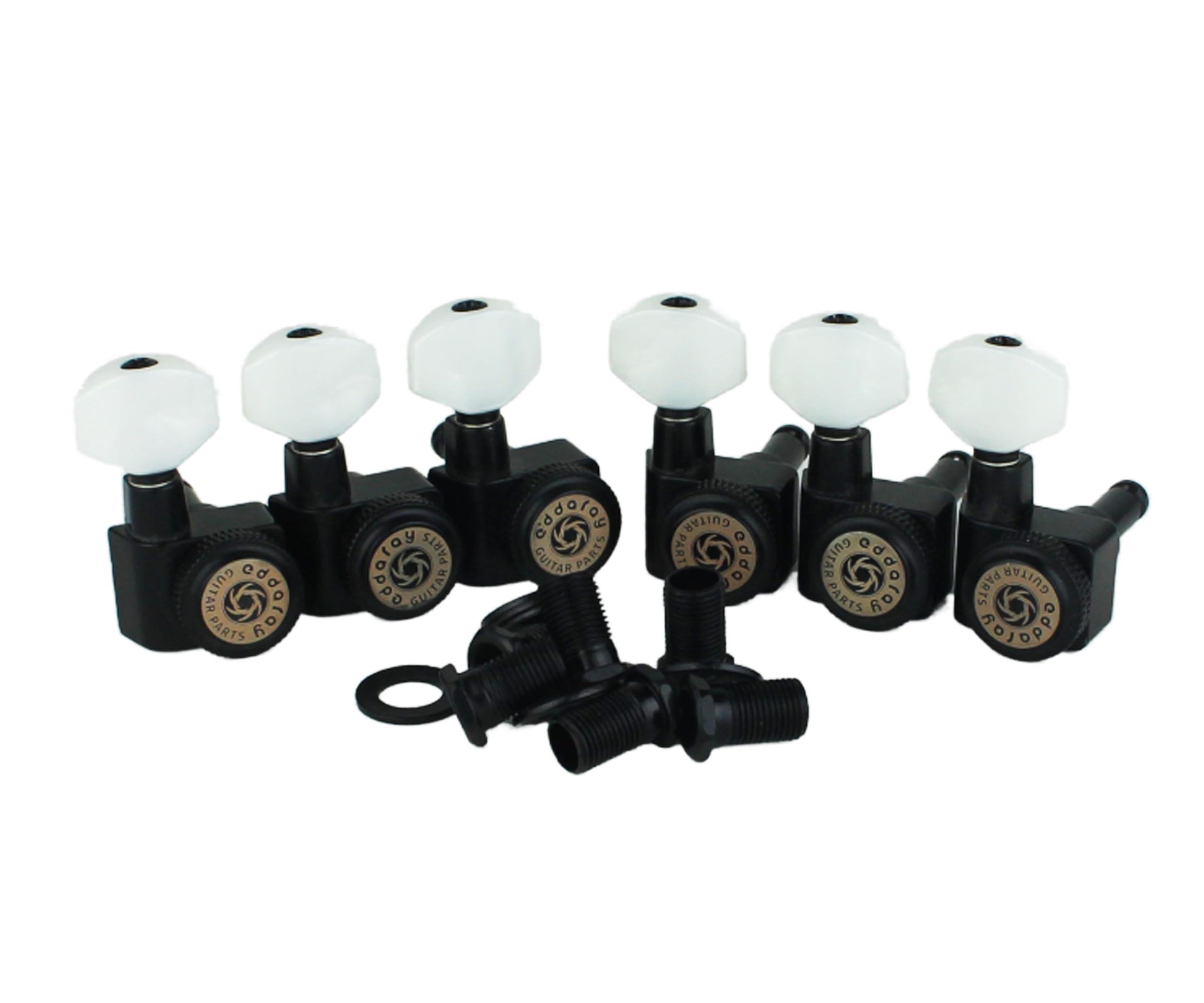 Eddaray 6 In-line Guitar Locking Tuners, 1:18 Gear Ratio Lock String Tuning Key Pegs Machine Heads Replacement, Black, Pearl But