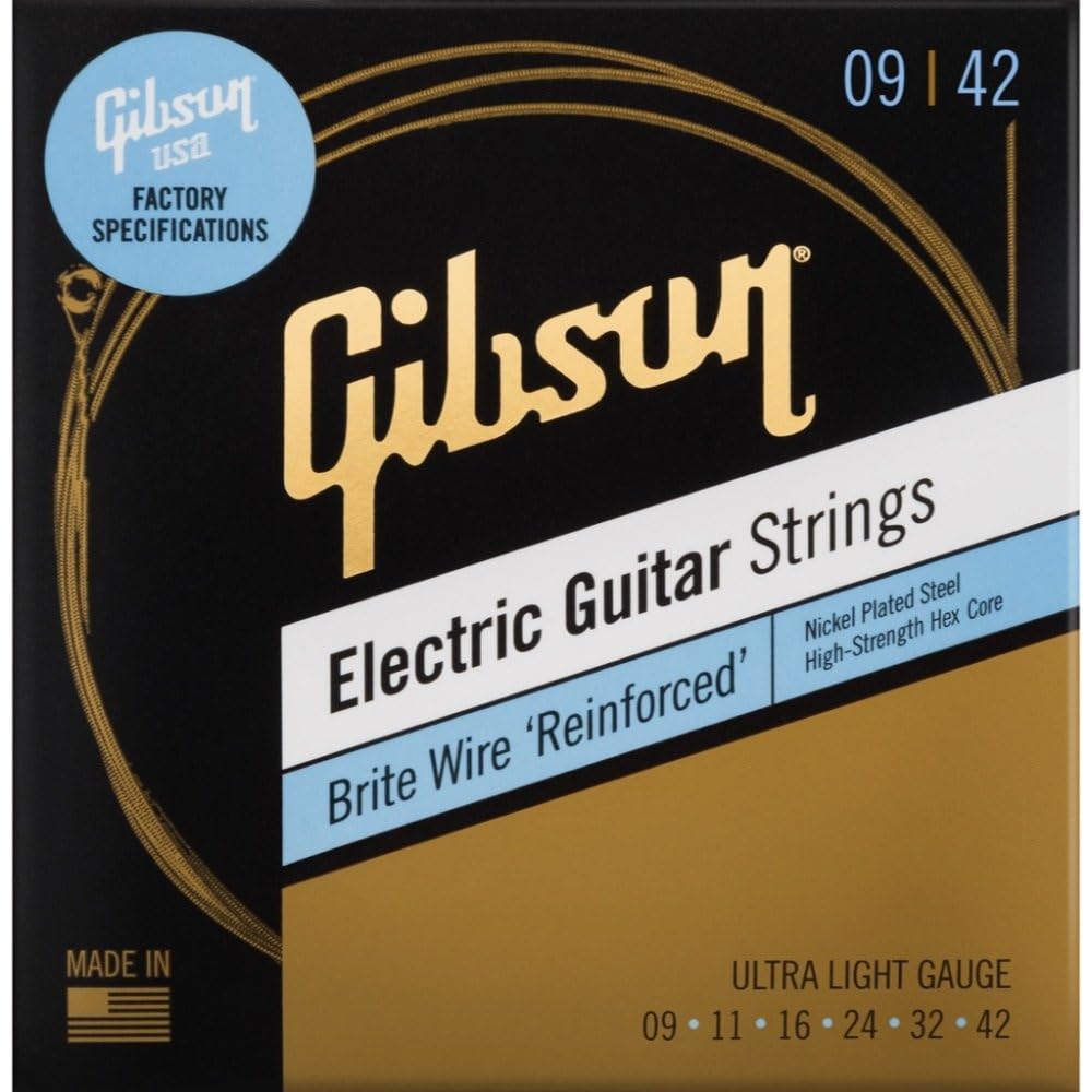 Gibson Brite Wire Reinforced Electric Guitar Strings, Ultra Light 009