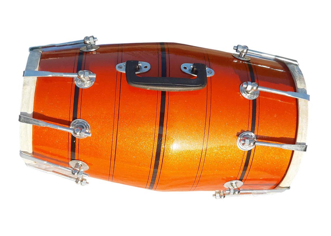 Gt Manufacturers Wood Dholak Musical Instrument Drum Nuts N Bolt Dholak-Orange