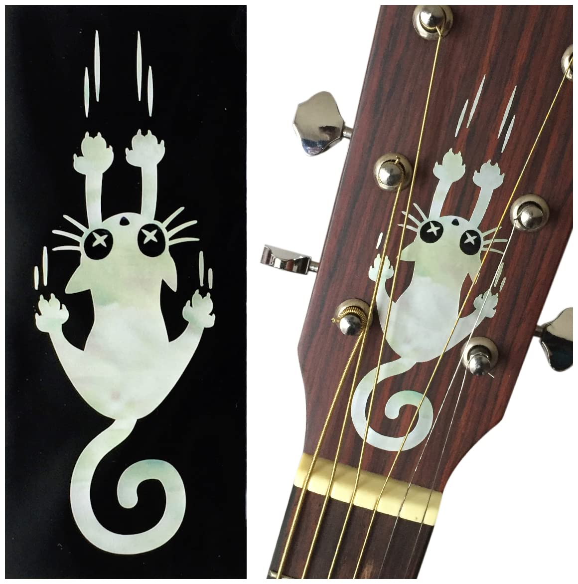 ?????(Jockomo) Inlay Cat Guitar And Bass Musical Instruments Sticker/Decal (B-300Rc-Wt)