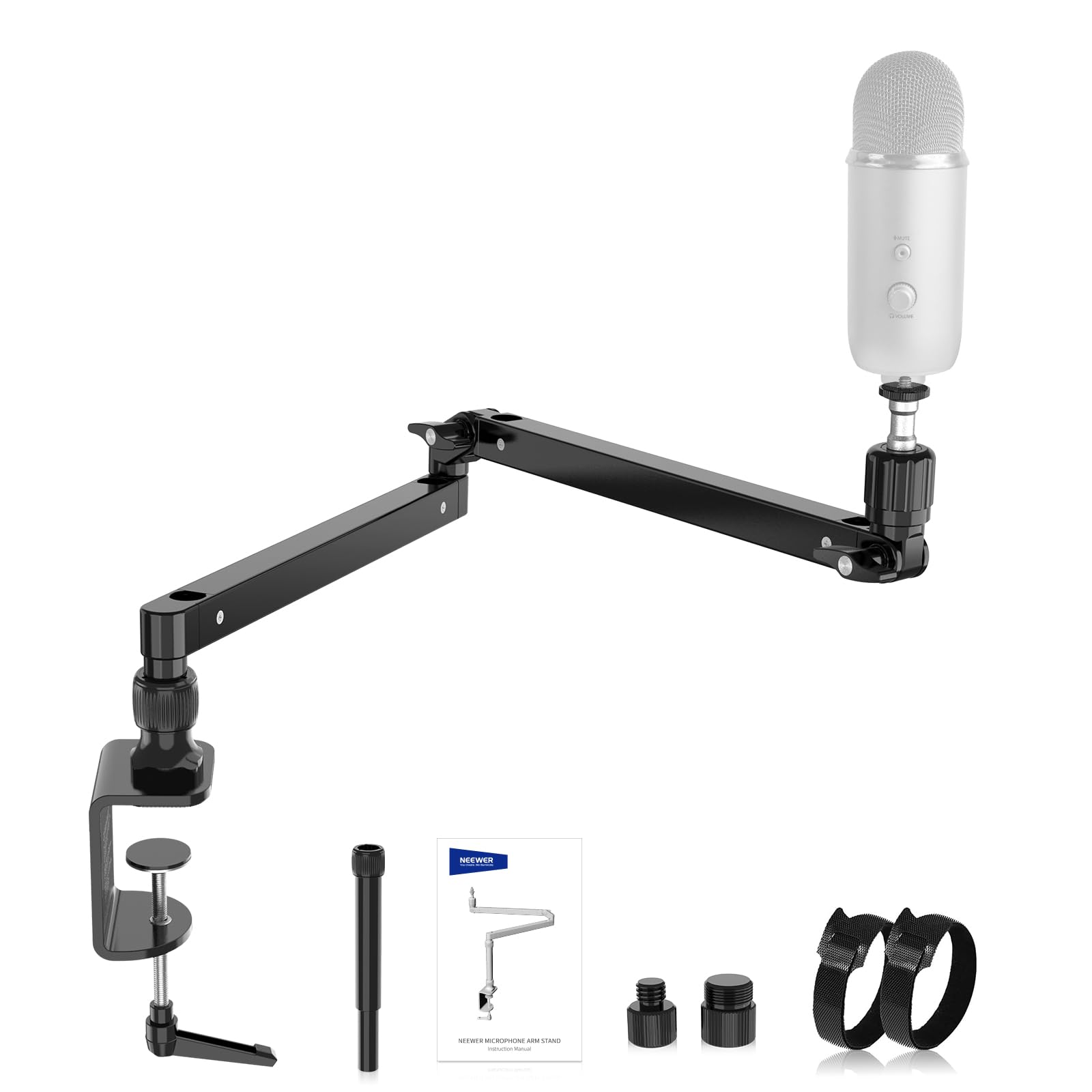 NEEWER Low Profile Mic Arm Desk Stand Mount with Damping, 360 Swivel Articulating Boom Arms with Heighten Pole & Cable Managemen