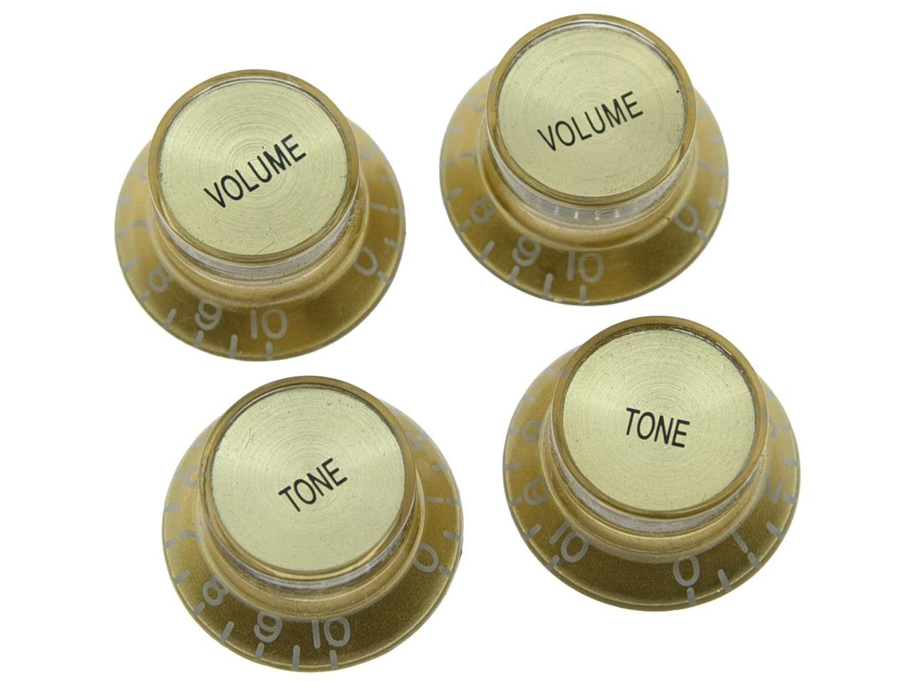 Dopro Set Of 4 Lp Guitar Reflector Knobs Gold With Gold Cap Top Hat Knobs For Sg Epiphone Les Paul