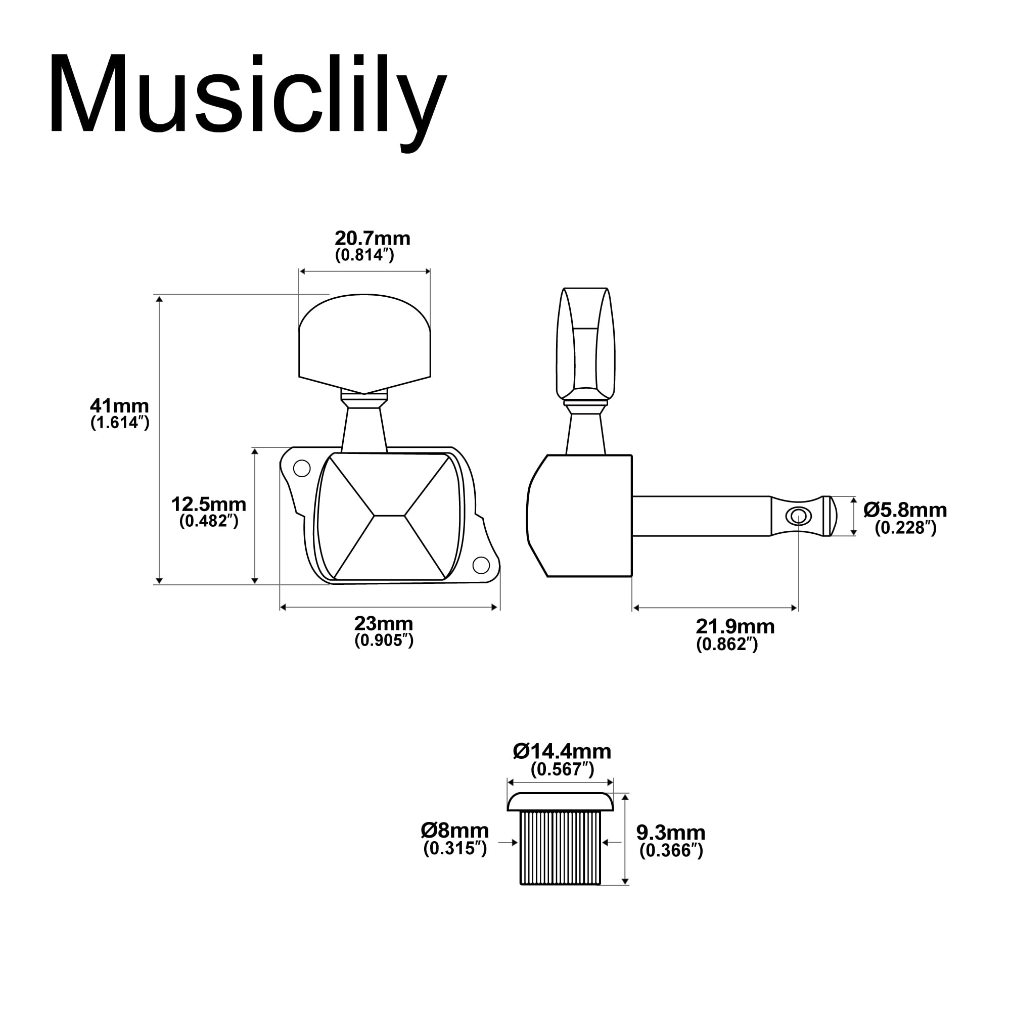 Musiclily 3+3 Guitar Semi Closed 3R3L Tuners Tuning Keys Pegs Machine Heads Set for Epiphone Les Paul Electric Guitar or Acousti