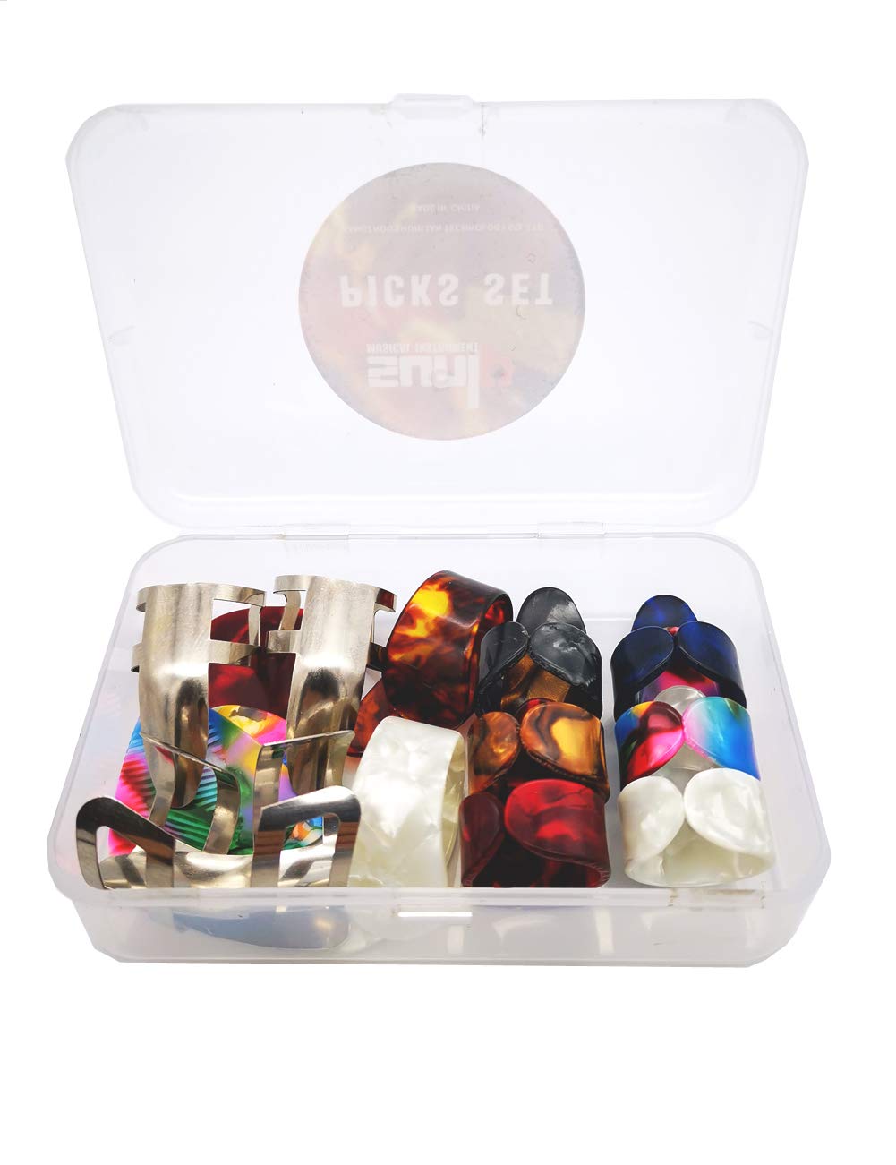 Thumb Finger Picks Plectrum With Plastic Picks Case, SUNLP Stainless Steel Metal Celluloid Guitar thumb finger picks and Free 8p