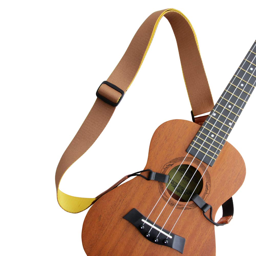 Ukulele Straps Shoulder No Drilling, Woven Uke Strap with Leather End, Double J Hooks Clip On, Adjustable Ukulele Belt, Adjustab