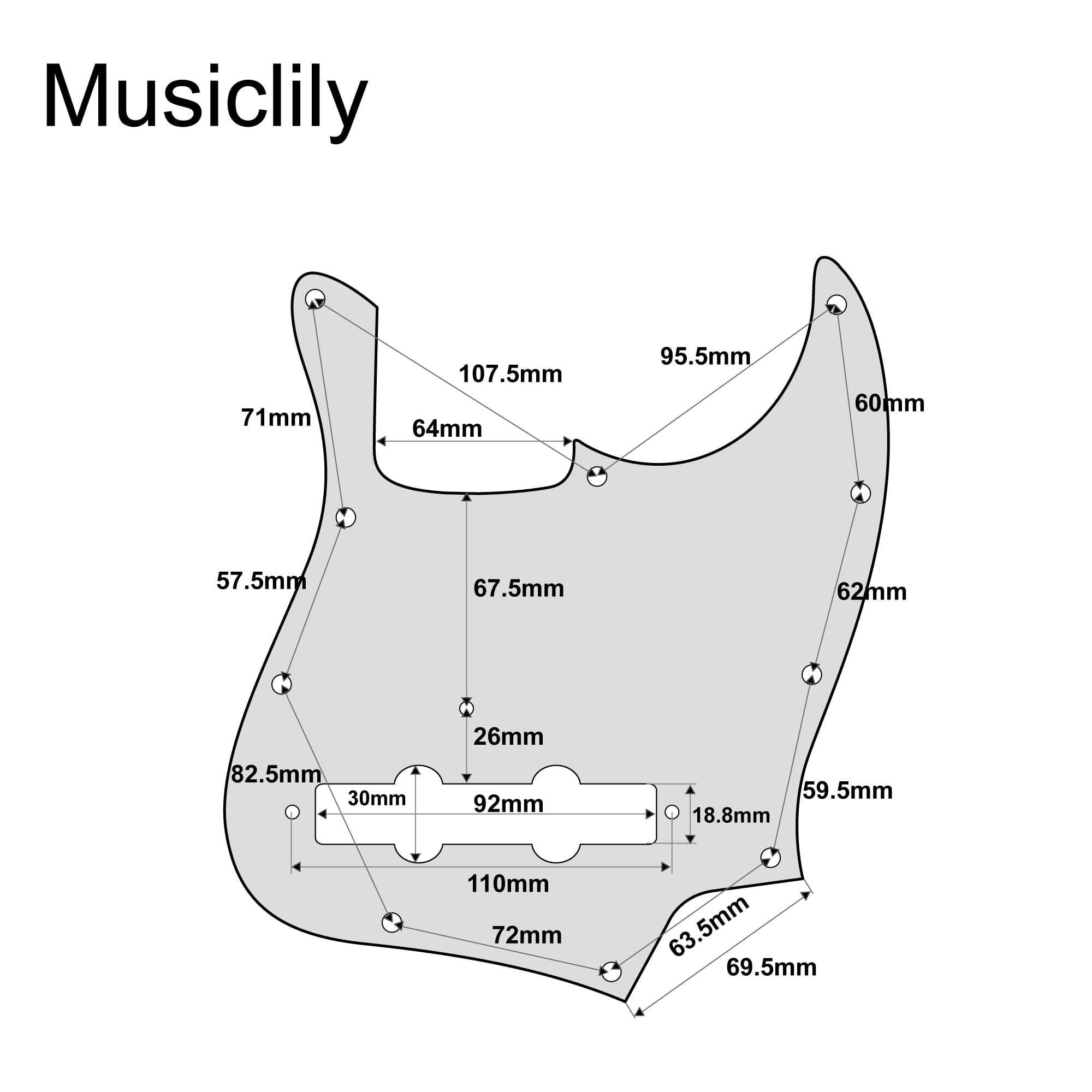Musiclily Pro 11-Hole J Bass Pickguard for JPN Fender Japan 4-String Jazz Bass, 3Ply Ivory