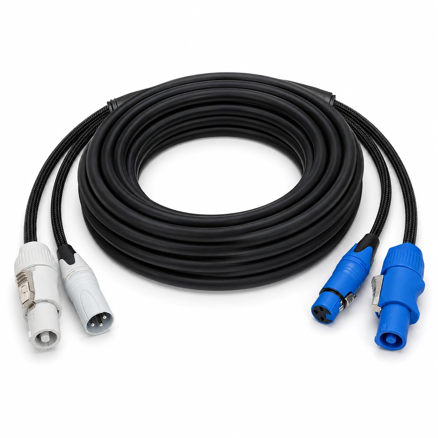 AMIMA 3x2.5mm Powercon to Powercon & 3-Pin XLR Male to Female Hybrid Cable, Professional Power & DMX/Audio Signal Combo Cord for