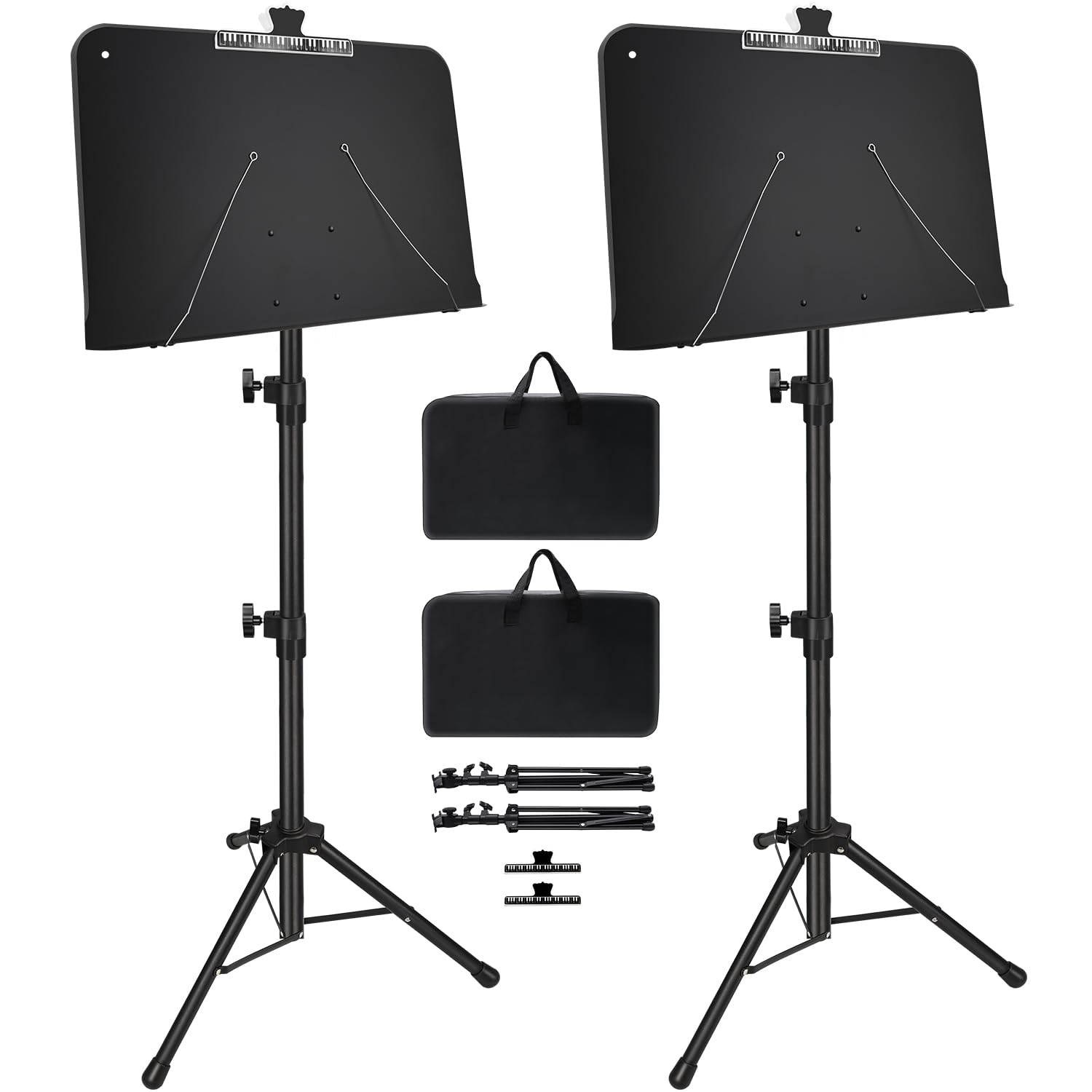 Sheet Music Stand, 2 Pack Adjustable Music Stand for Sheet Music, Music Sheet Stand Portable Folding with Carry bag Clip Holder 