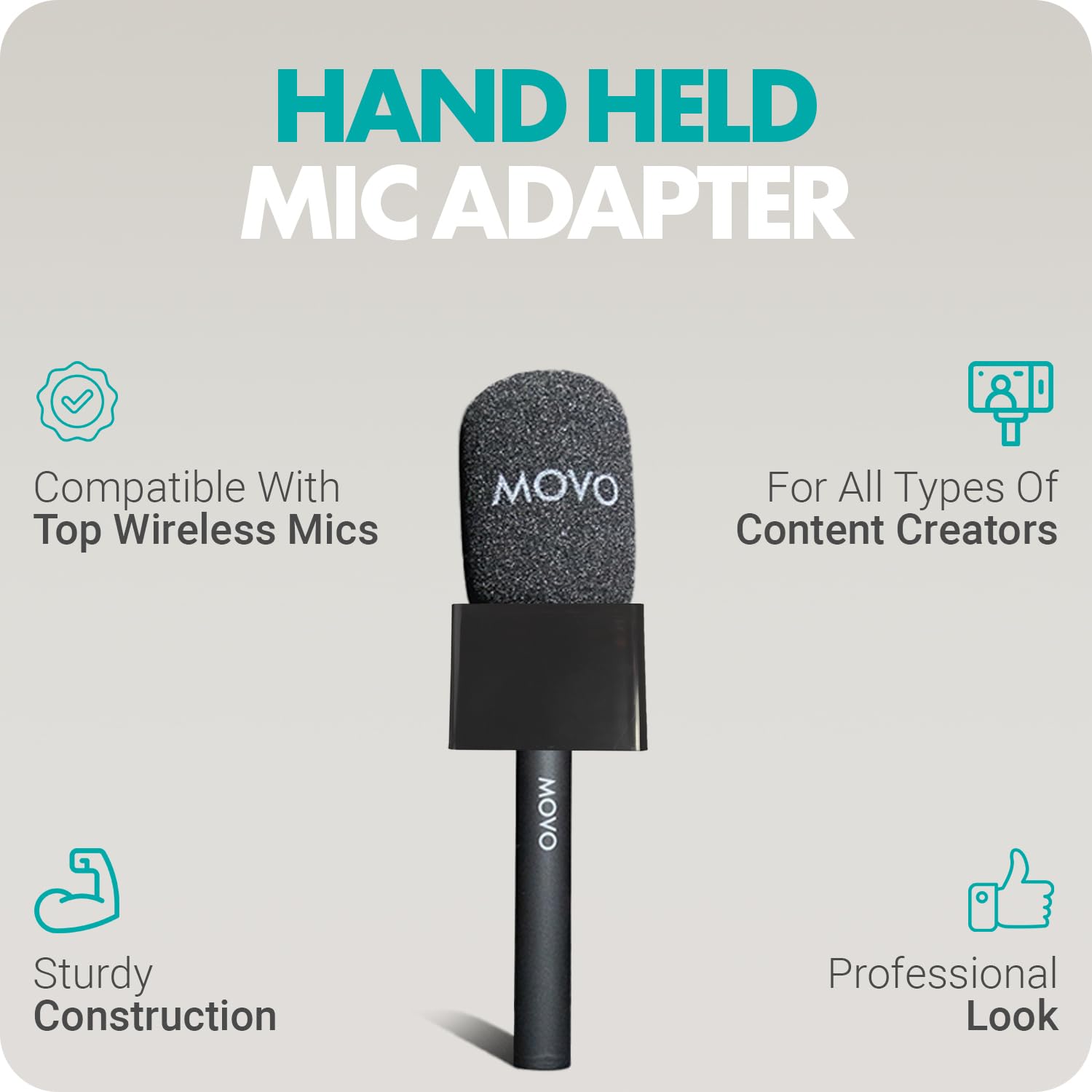 Movo WMX-HM Wireless Interview Microphone Adapter w/Mic Flag - Compatible with DJI Mic, Rode Wireless GO, Hollyland Lark, and Mo
