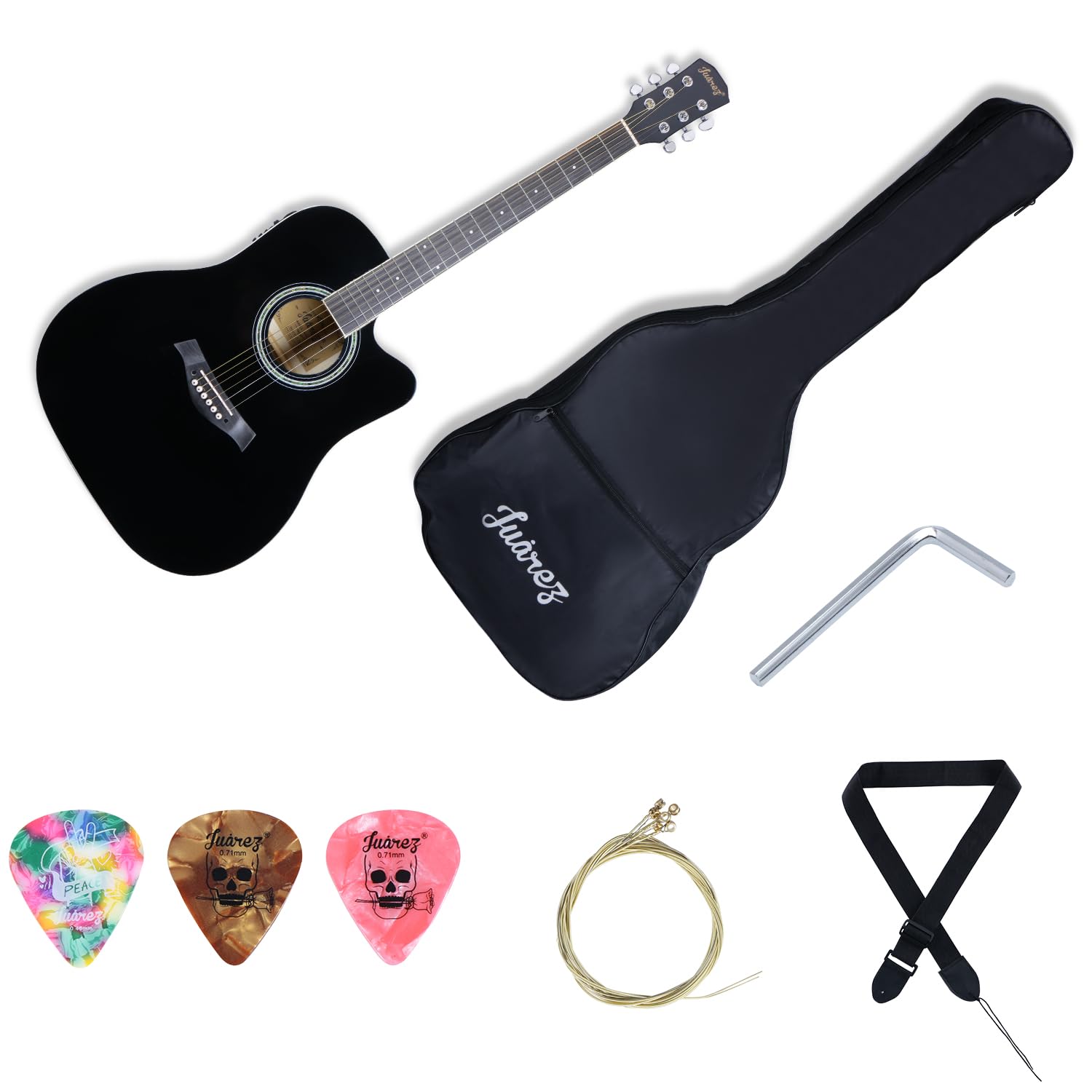 Juarez Jrb41C/Bk-Eq 41 Inch Acoustic Guitar Kit With Truss Rod, Solid Linden Wood, Ziko Strings, Pearl Rosette, Rosewood Fretboa
