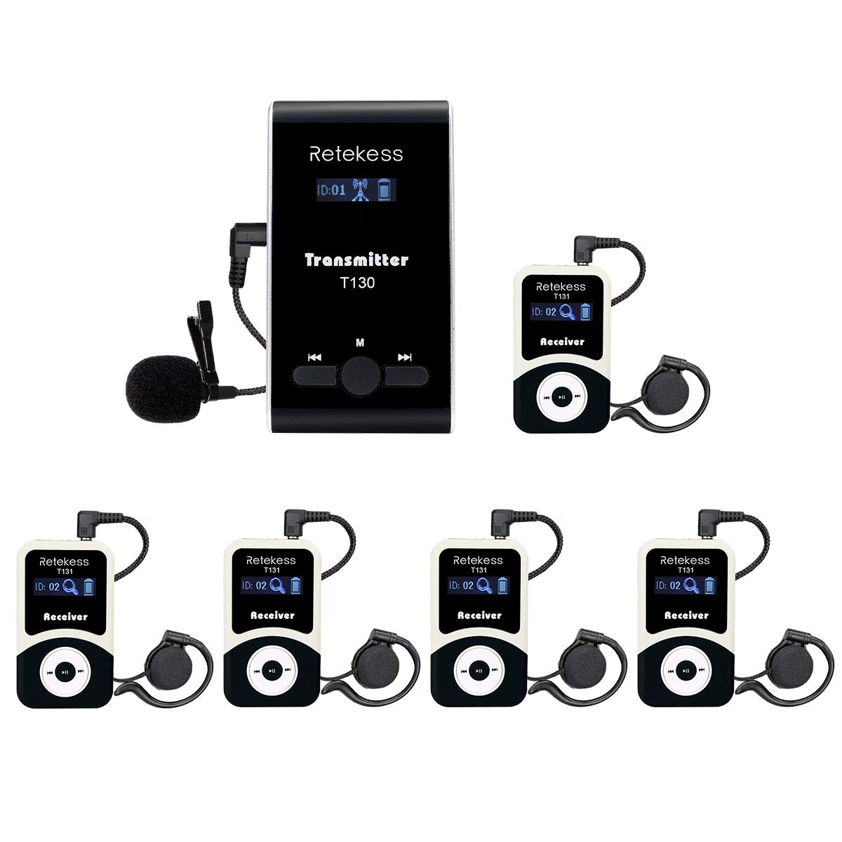 Retekess T130 Tour Guide System Rechargeable, Church Translation System, Translation Kit, Simple Basic, Clear Sound Quality, Tra
