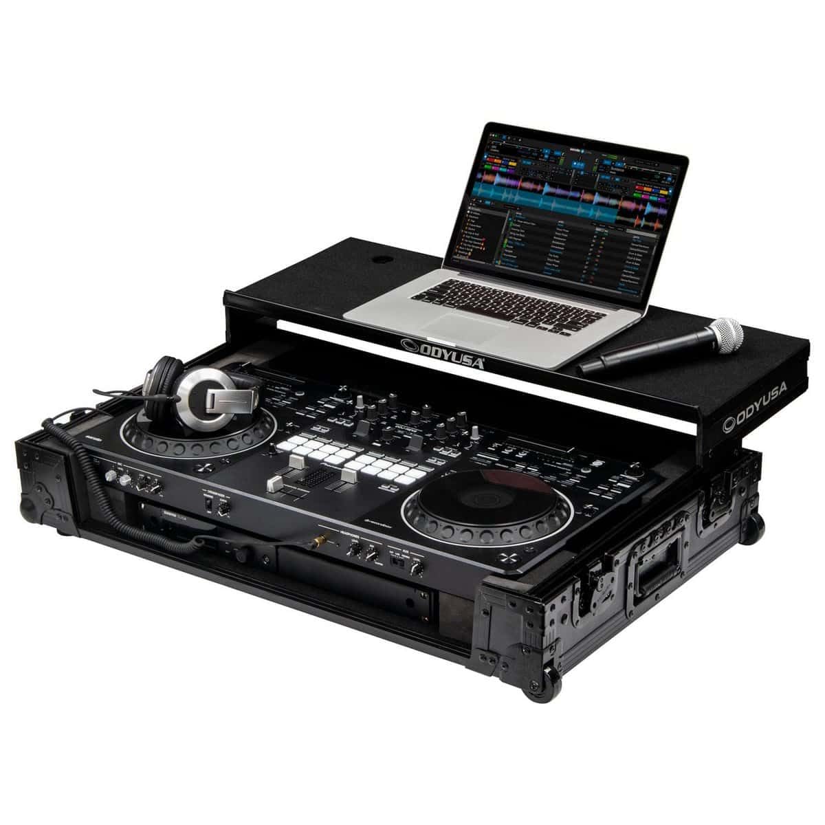 Odyssey Black Label DDJ-REV5 1U Flight Case with Glide Style Laptop Platform and Corner Wheels