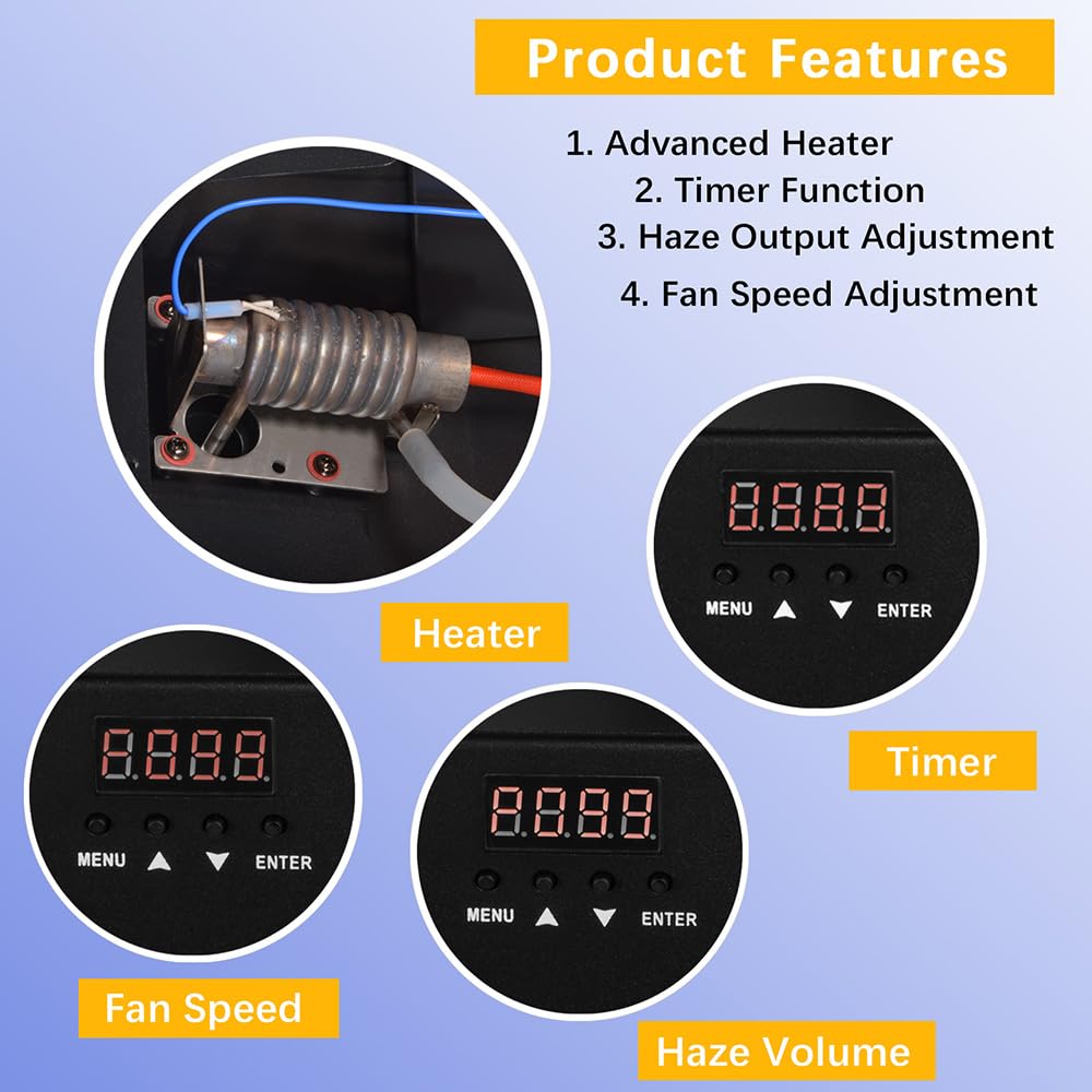 Haze Machine, Continuous Fog Machine with Wireless Remote Timer and DMX, Enhances the Light Show, Perfect for DJ Clubs, Stages,