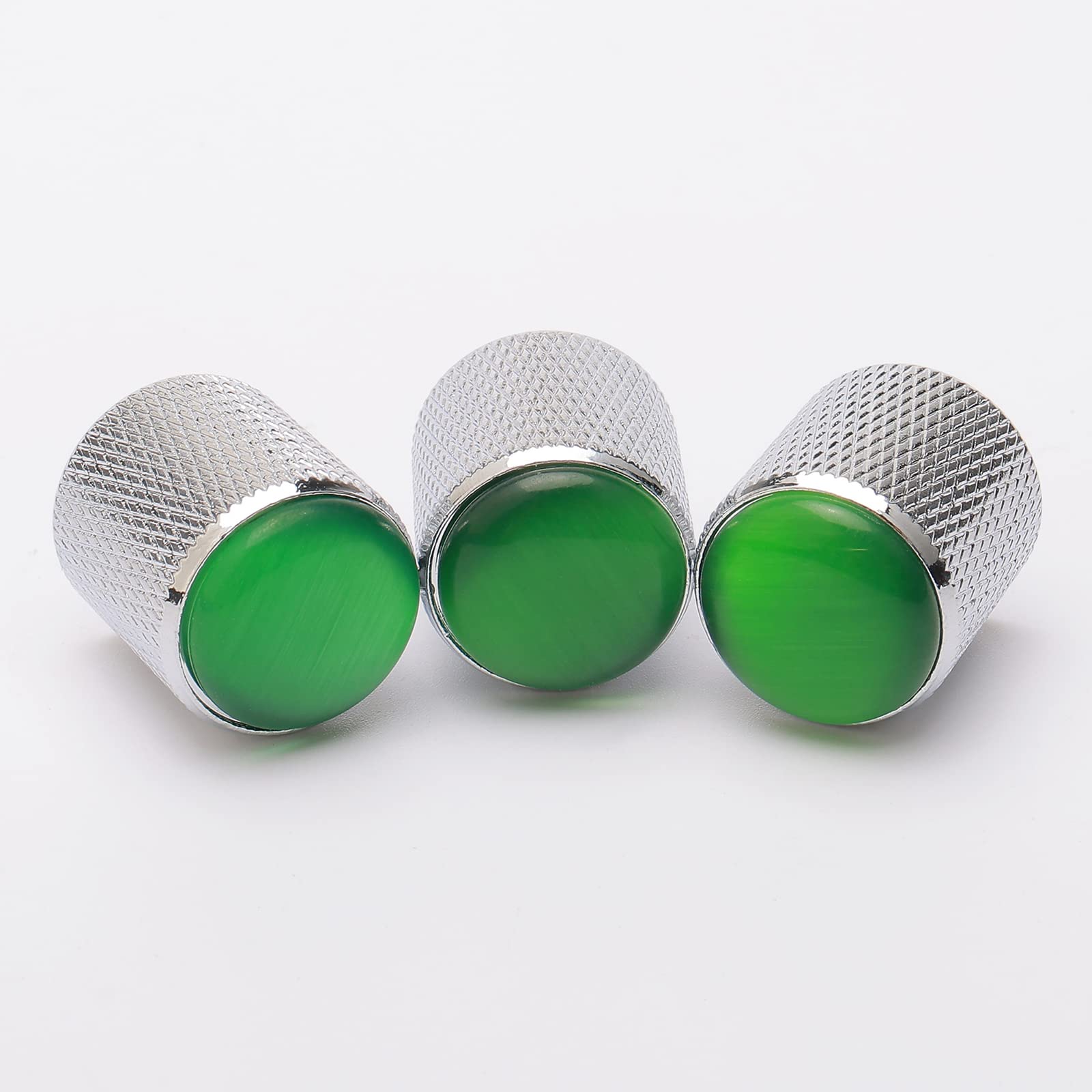 Unxuey 3PCS Sliver Guitar Control Knobs Volume Tone Knobs with Green Glass Dome for 6mm Shaft Pots