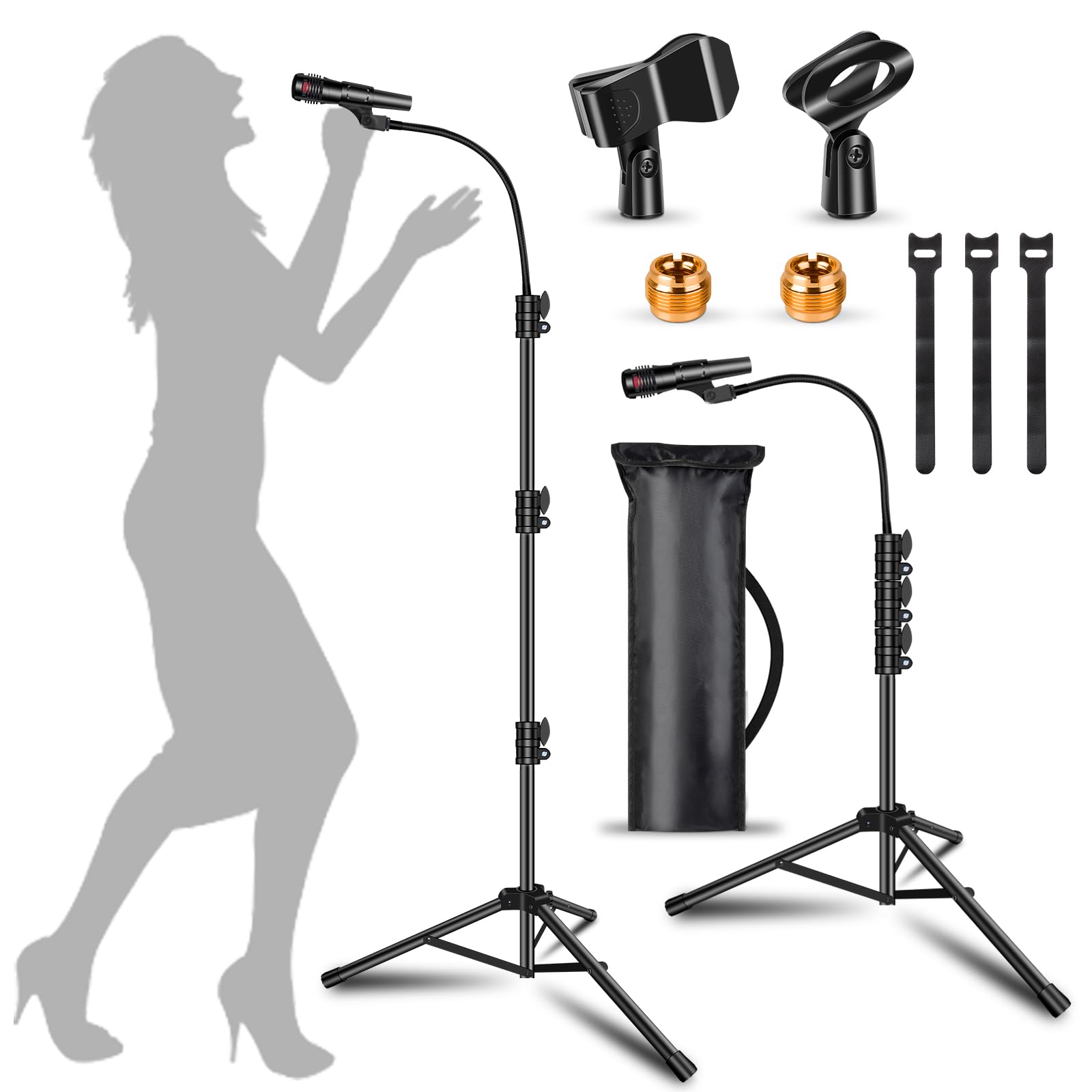 Mic Stand Boom Microphone Stands Floor Tripod Gooseneck Mike Stand Height Adjustable 3- 6 with Mic Clips and 3/8 - 5/8 Adapter