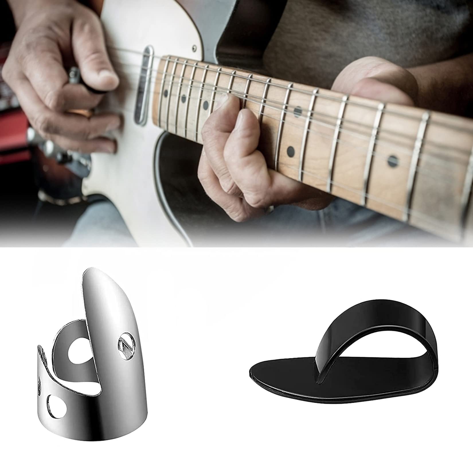 12pcs Adjustable Finger Thumb Picks Set Includes 8pcs Silver Stainless Steel Finger Picks and 4pcs Plastic Thumb Picks for Guita