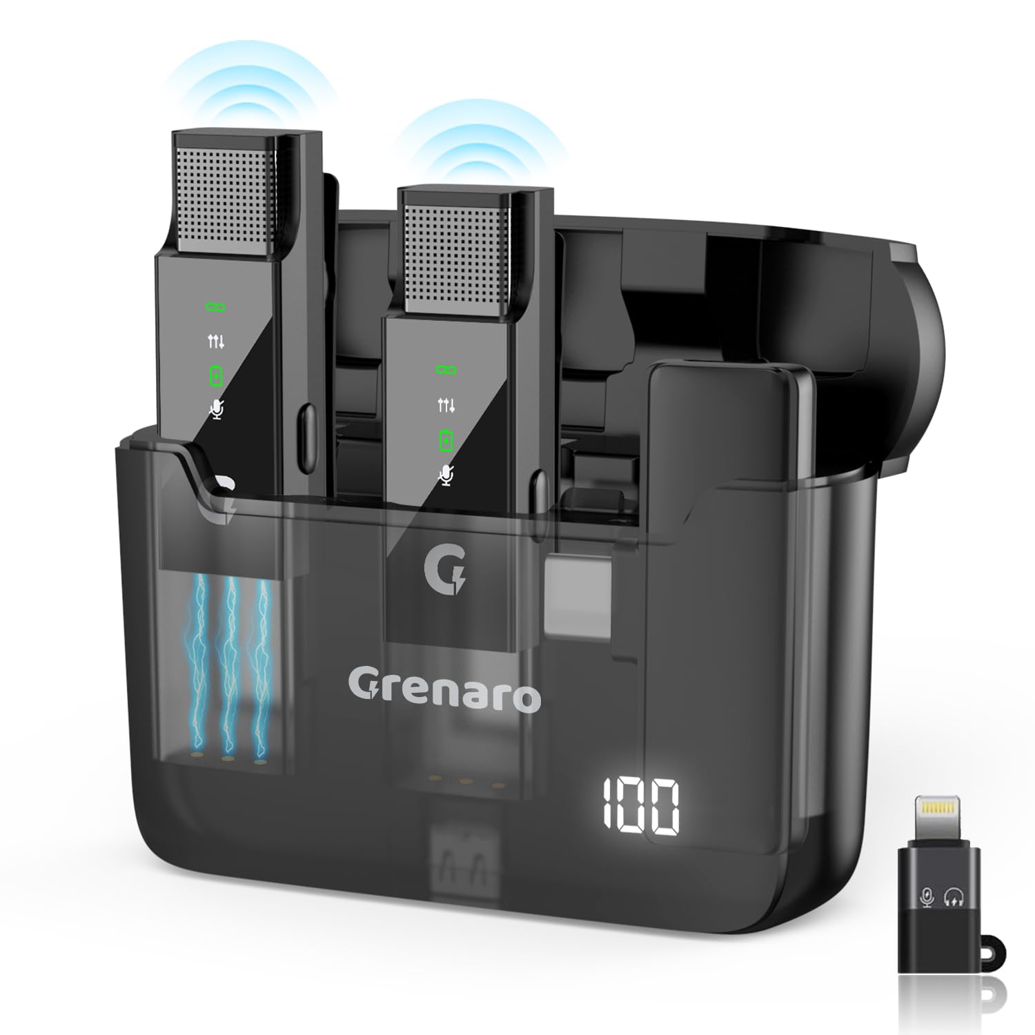 Grenaro S13 Wireless Mic For Youtube Recording, Collar Microphone With 3-Level Noise Reduction, 30M Range, 30H Battery, Portable