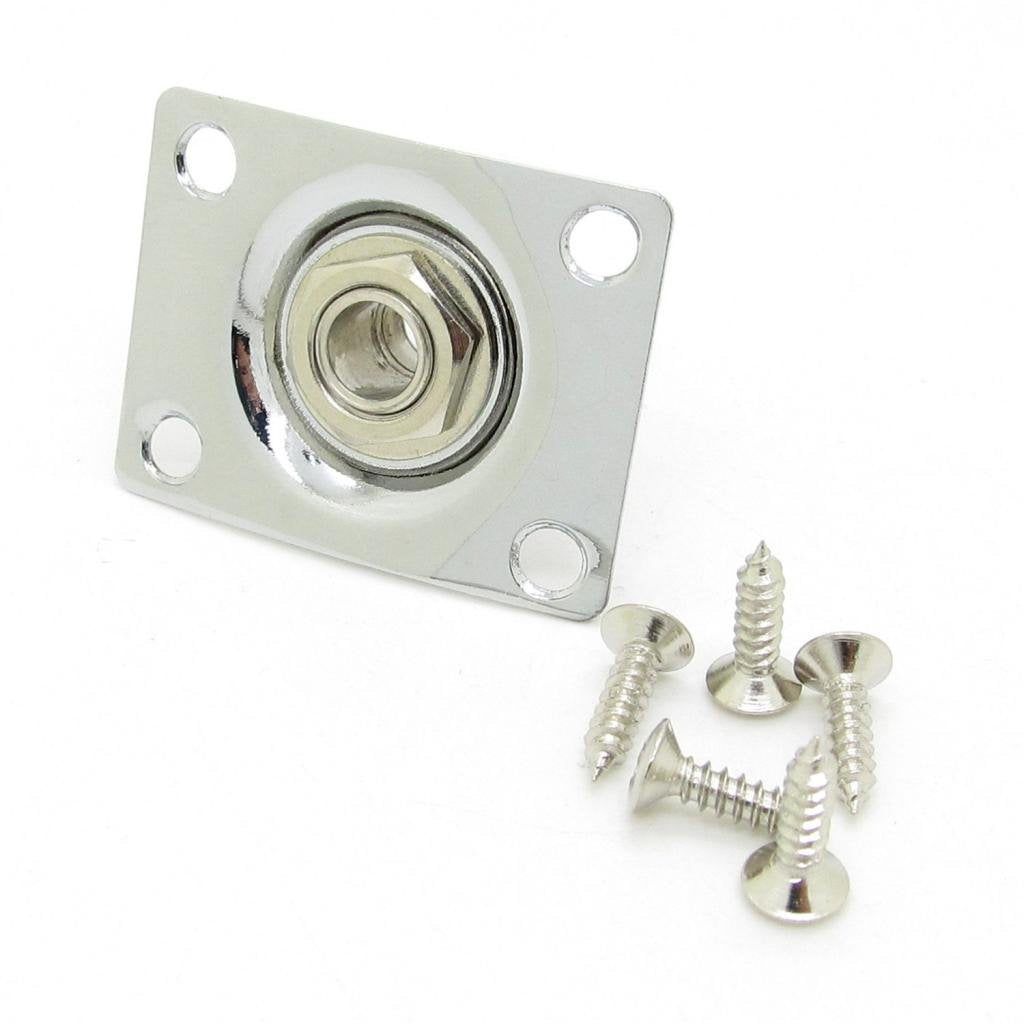 Chrome Square Style Jack Plate Guitar Bass Jack 6.35Mm Output Input Jack