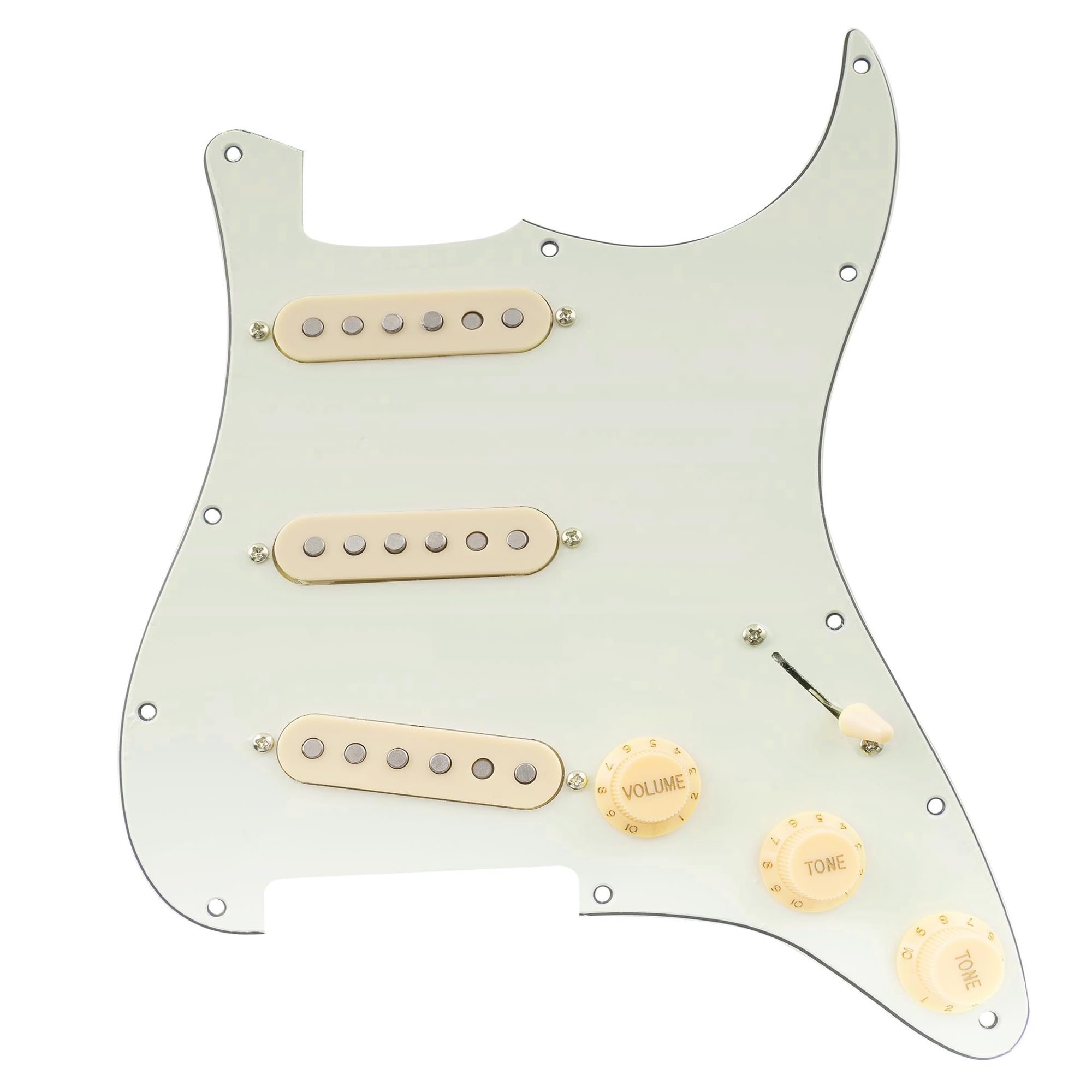 Musiclily Pro-Se St-60Se Pre-Wired Sss Pickguard With Staggered Alnico 5 Pickups For Strat Style Electric Guitar, 3Ply Aged Whit