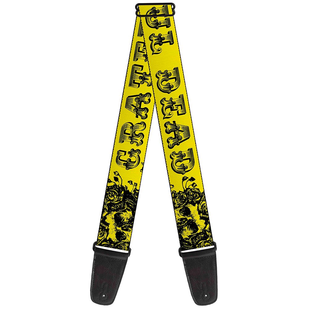 Buckle-Down Guitar Strap - Grateful Dead Text W/Skull & Roses Yellow - 2'' Wide - 29-54'' Length