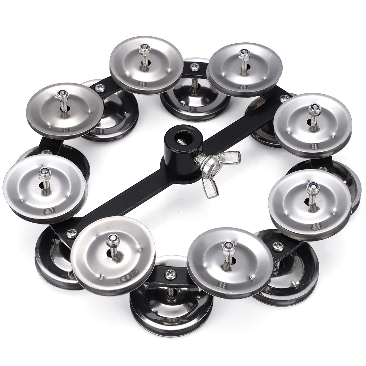 Facmogu 5.5 Inch Black Mountable Cymbal Hi-hat Tambourine, Hi-Hat Tambourine with Double Row Stainless Steel Jingles, Steel Drum