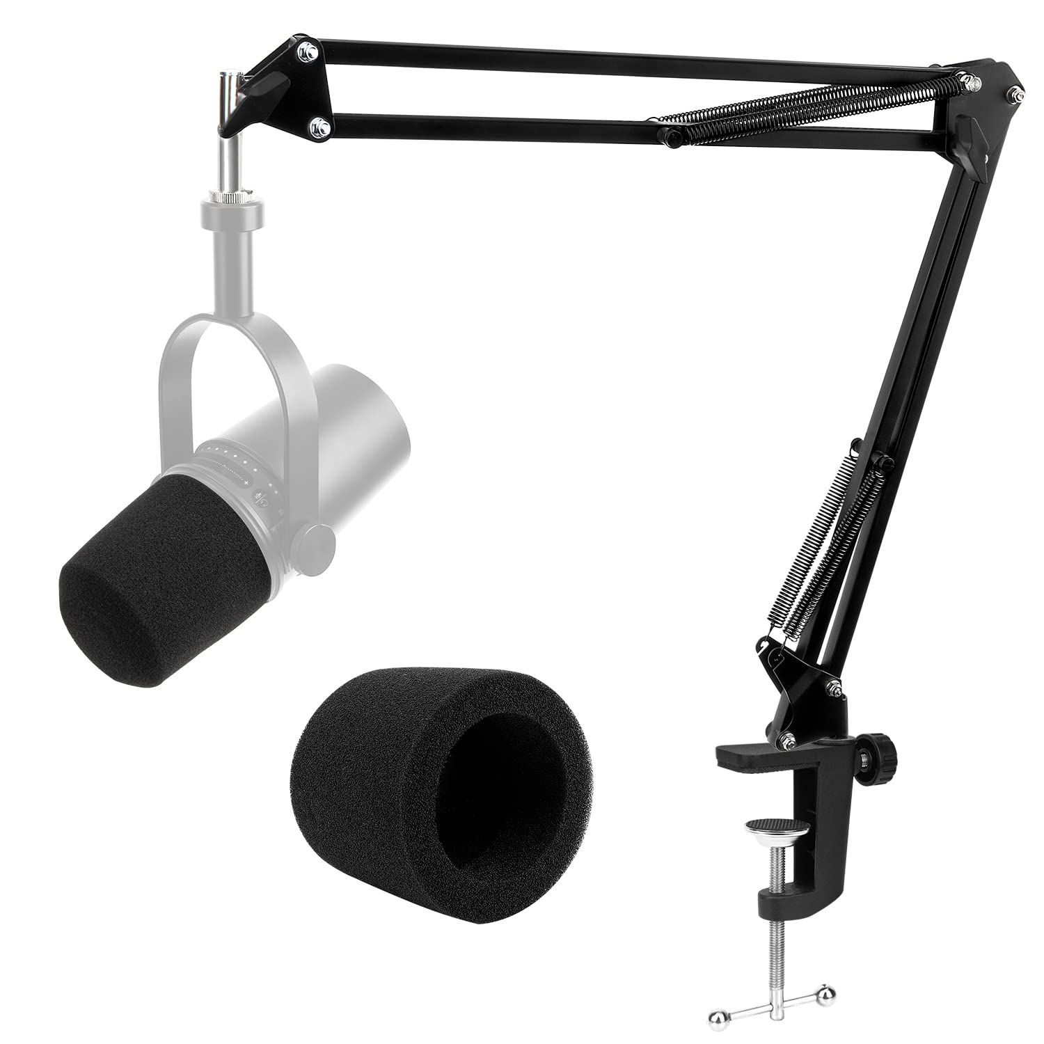 For Shure Mv7 Boom Arm - Upgraded Mic Arm With Reduce Wind Noises Mic Foam Cover, 3/8'' To 5/8'' Adapter Compatible With Most Mi