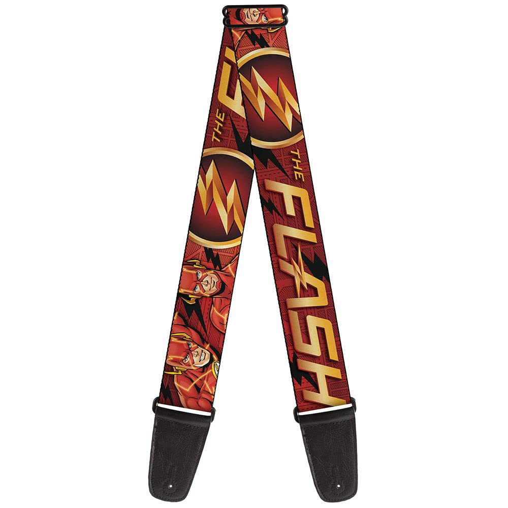 Dc Comics Guitar Strap, The Flash Logo Poses Black Red Gold, 2 Inches Wide