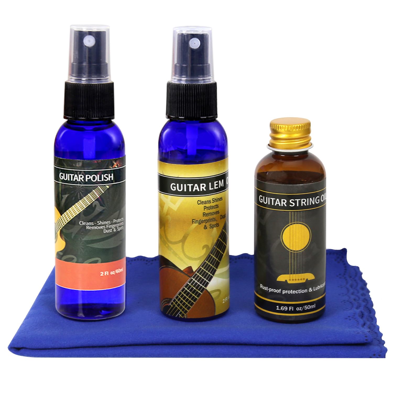 Premium Guitar Care 3-Piece Kit,Lemon oil,Polish,Guitar String oil,for guitar cleaning and maintenance