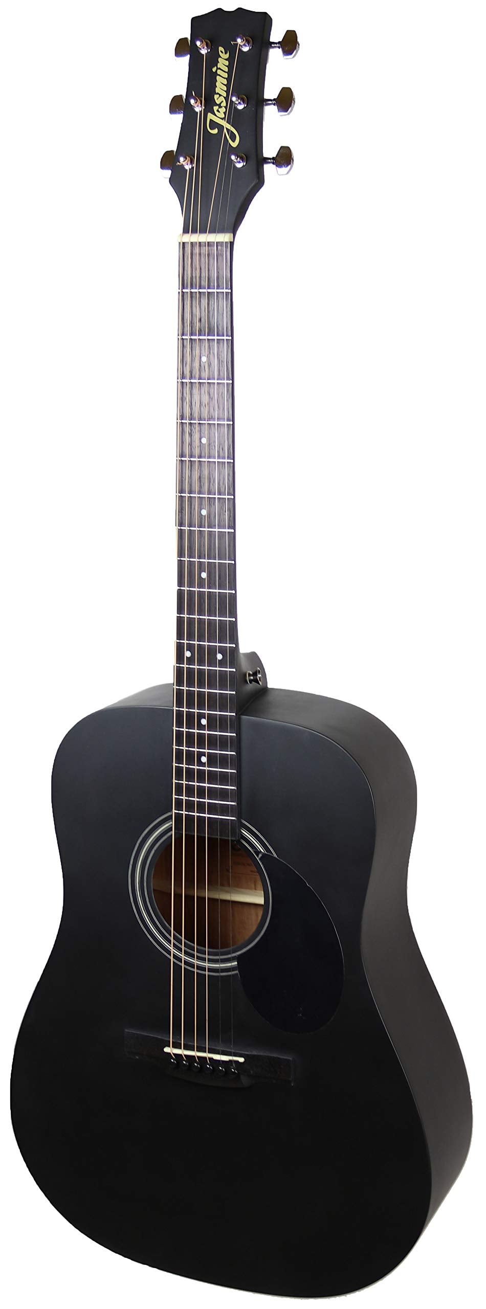 Jasmine S35 Dreadnought Acoustic Guitar - Matte Black Bundle with Hard Case, Strings, Tuner, Strap, Picks, Instructional Book, A
