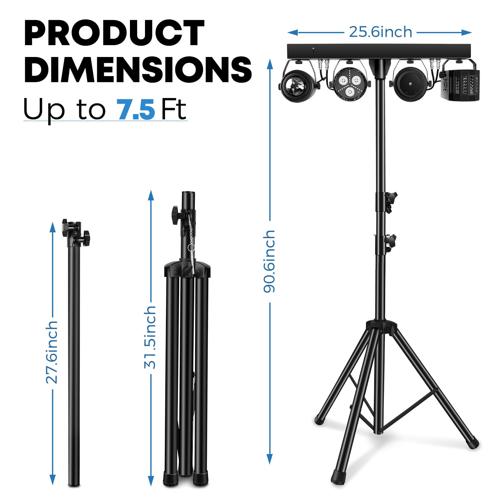 Telbum DJ Lights with Stand, Party Bar Gig Lighting Package with Carry Bag, Sound Activated Disco Lights for Parties DMX & Remot