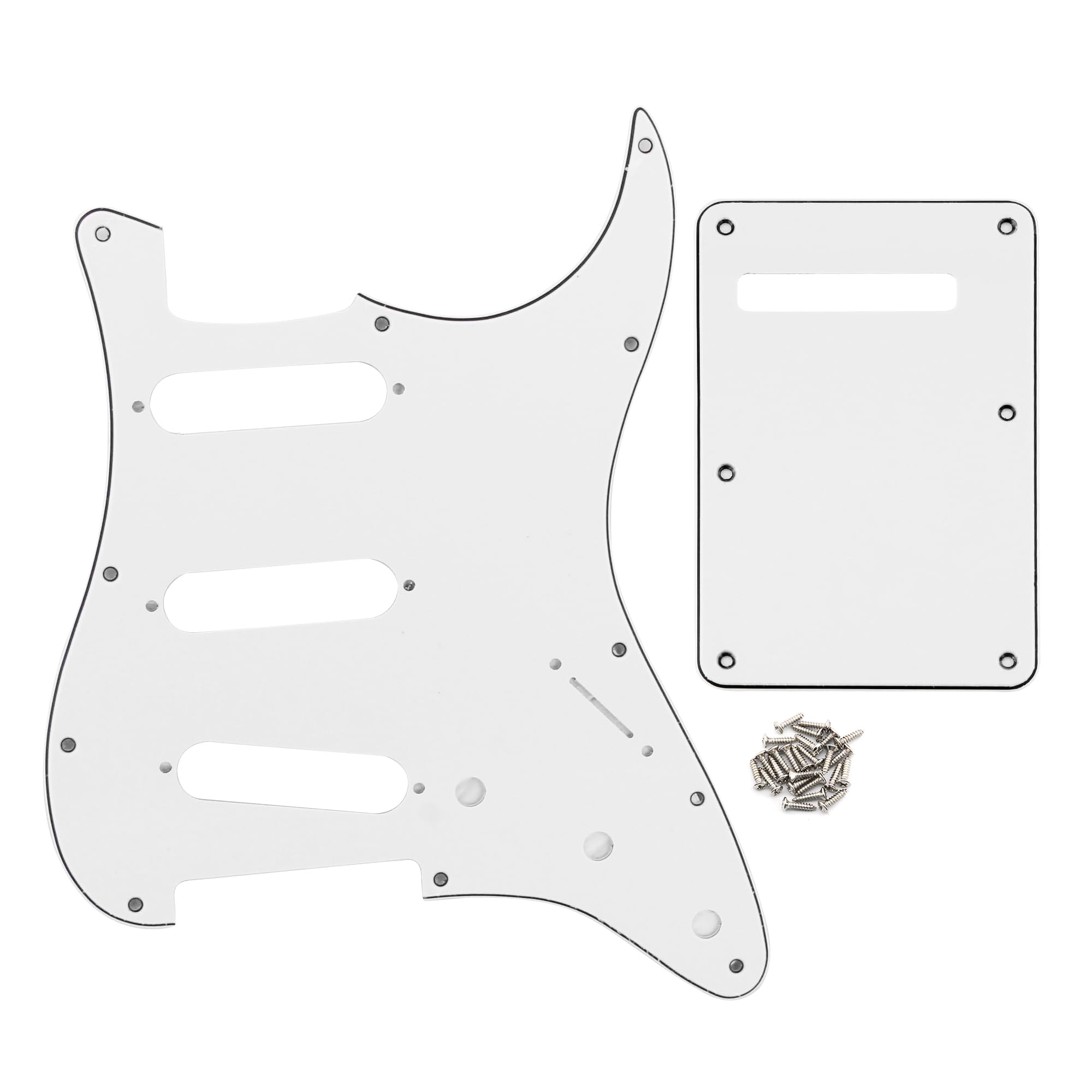 FLEOR SSS 11-Hole Electric Guitar Pickguard with Backplate and Pickguard Screws Set for ST Style Guitar Part,3Ply Ivory White