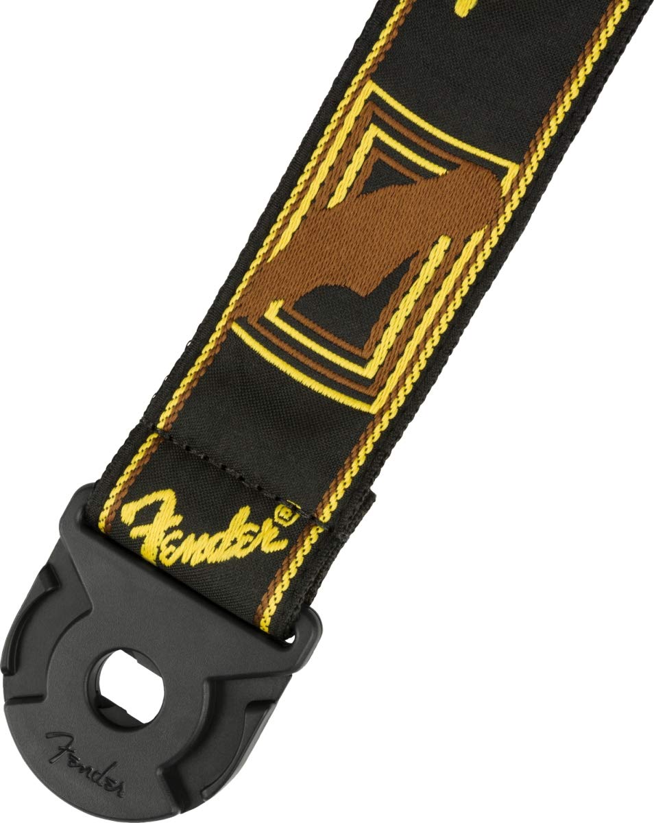 Fender Quickgrip Secure Guitar Strap, 2in, Monogram Black/Yellow/Brown