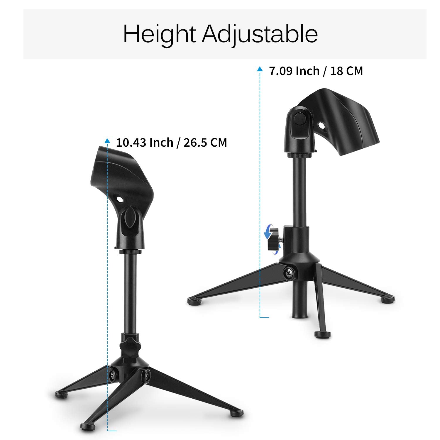 Desktop Tripod Microphone Stand, Moukey Desk Mic Stand Tripod Portable with Mic Clip Holder Adjustable Table Microphone Stand fo