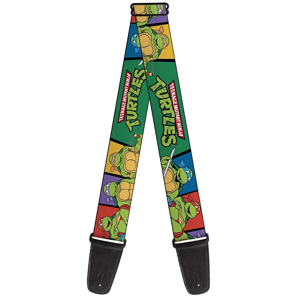 Teenage Mutant Ninja Turtles Buckle-Down Guitar Strap - Classic Tmnt Group Pose3/Tmnt Logo Green/Multi Color - 2'' Wide - 29-54'
