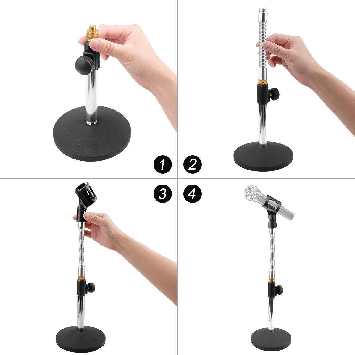Eison Microphone Stand Desk Mic Stand Desktop Microphone Stand Adjustable Tabletop Microphone Stand with Gooseneck Mic Clip 5/8