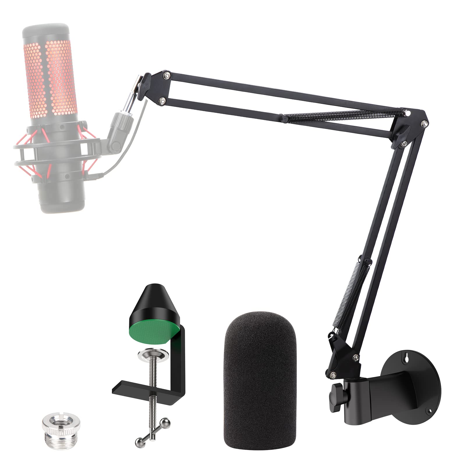 Youshares Wall Mount Quadcast Boom Arm Stand With Mic Windscreen And Table Mount Clamp, Mic Stands And Holders Compatible With H