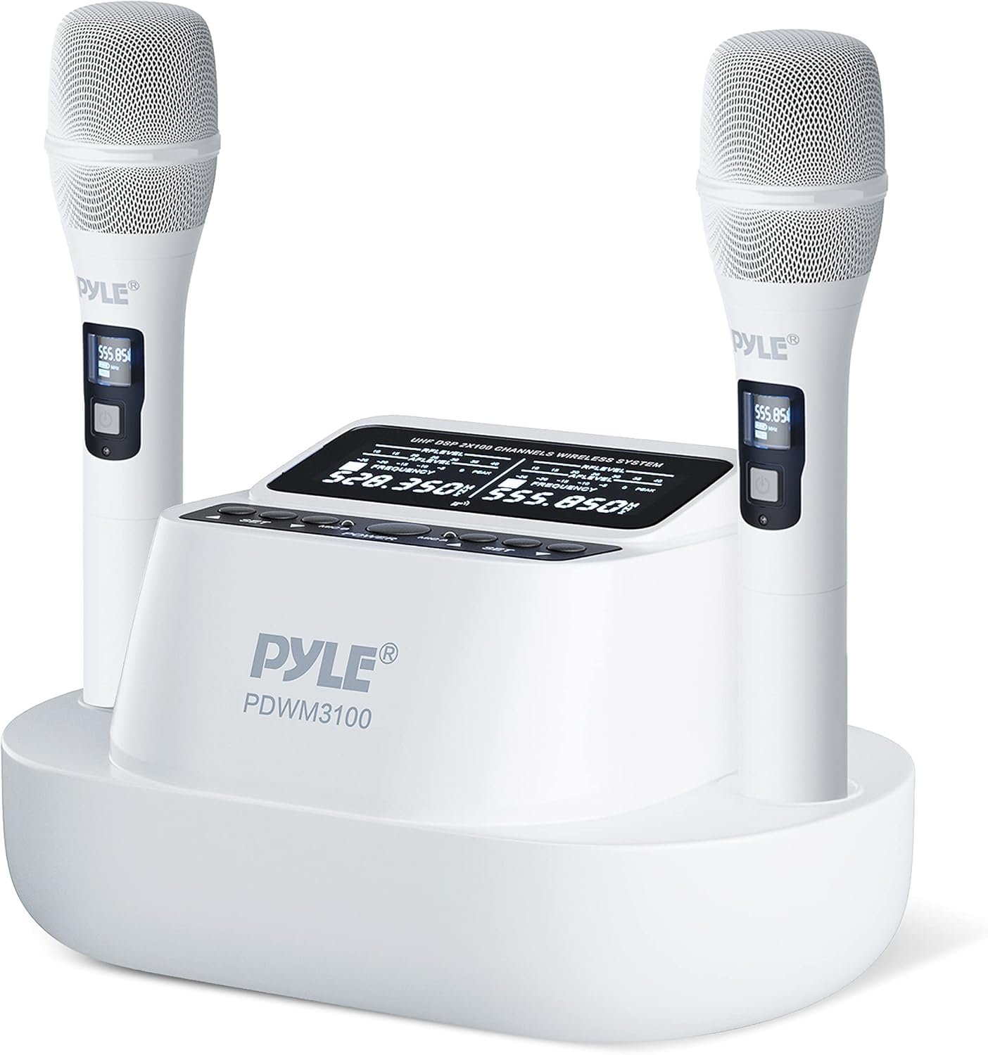 Pyle Wireless Microphones - UHF 2x100 Channel Receiver, Karaoke Microphone with DSP, High-Fidelity, Infrared Sync, Wireless Micr