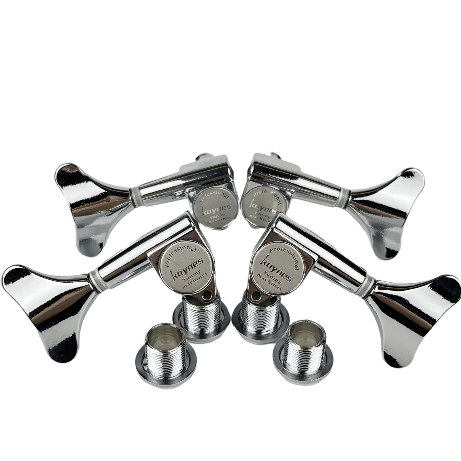 Kaynes Guitar Bass Tuners - 1:18 Ratio Chrome Silver Headstock Sealed Machine Heads Tuners Closed Tuning Key Pegs Replacement Fo