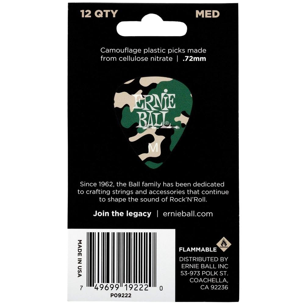 Ernie Ball Guitar Picks, Medium, Camouflage, 12-pack (P09222)