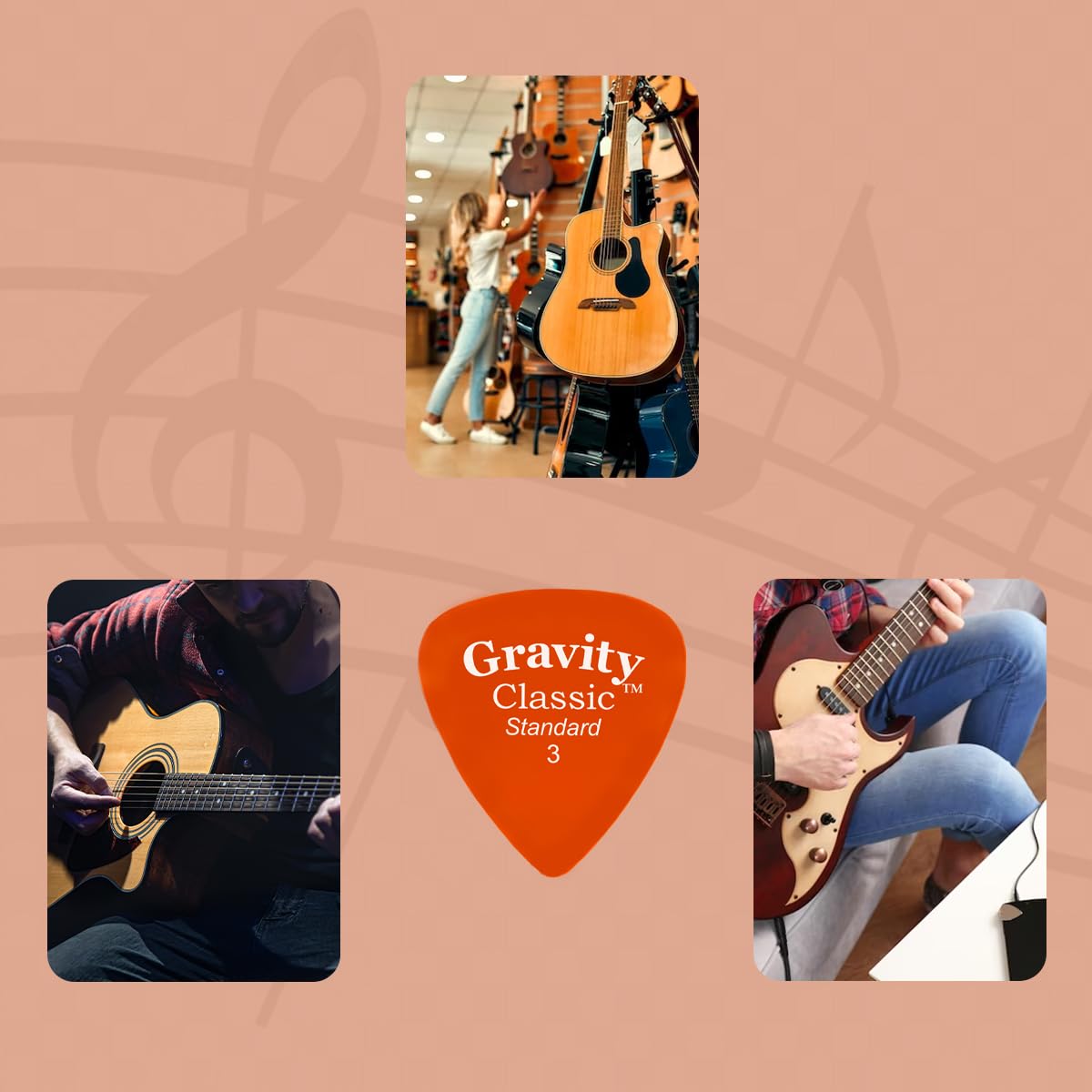 Gravity Picks Classic Guitar Pick - 3.0mm Orange - Polished