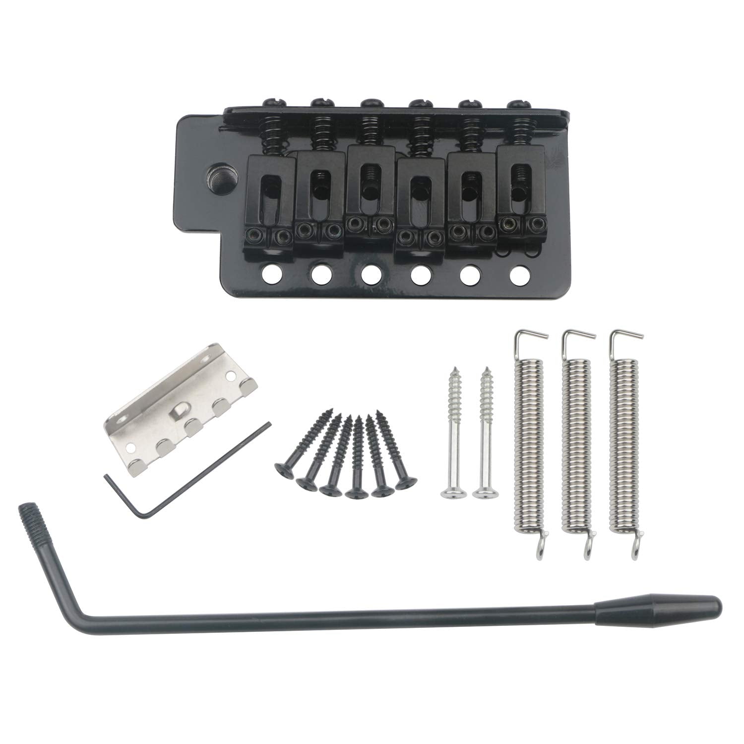 Swhmc Electric Guitar Bridge Tremolo System Set 6 Strings Guitar Tailpiece Replacement with Bar, for Strat(Black)
